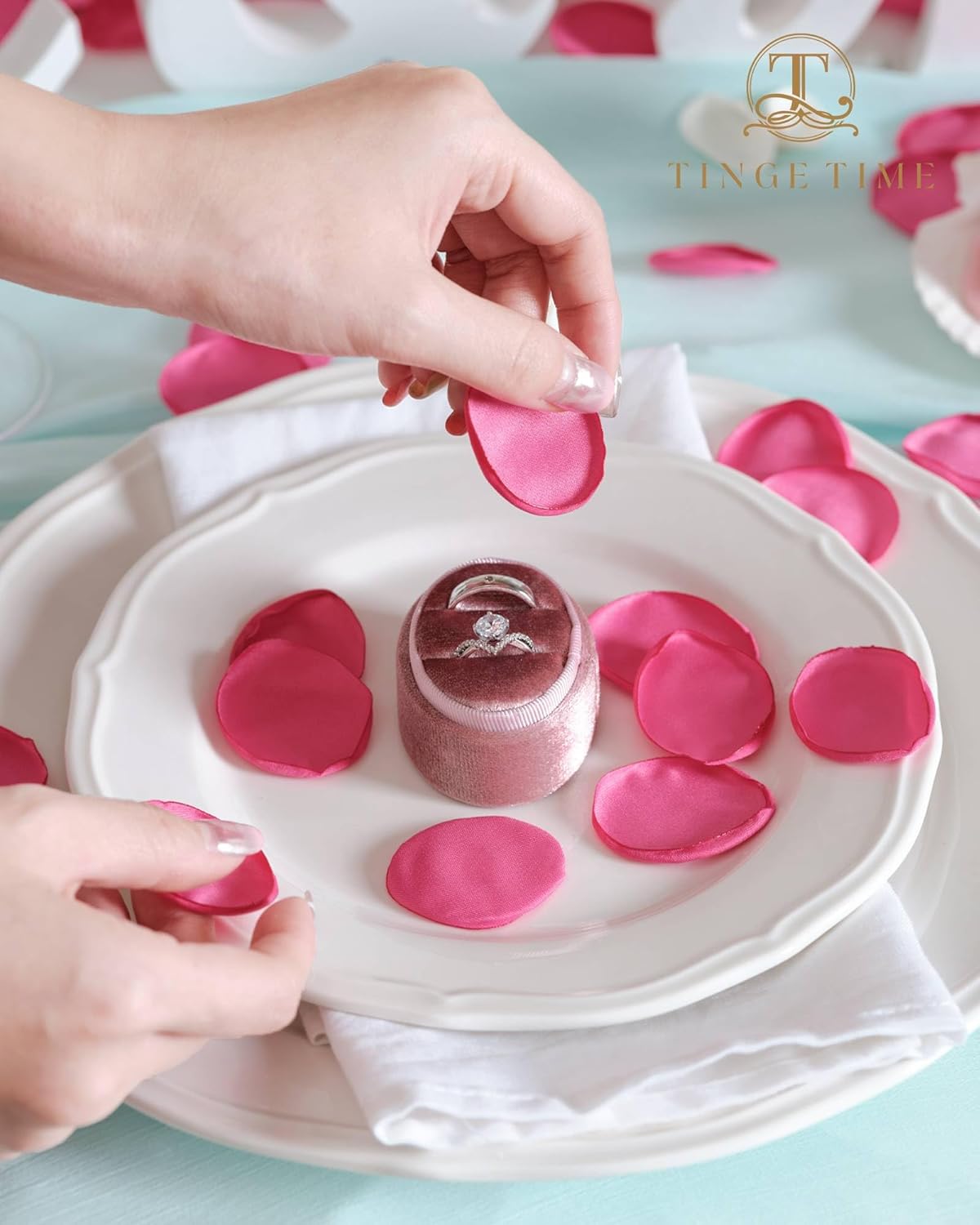 TINGE TIME Silk Flower Petals for Wedding Decoration - 200pcs Fake Rose Petals for Bridal Showers & Parties - Hot Pink