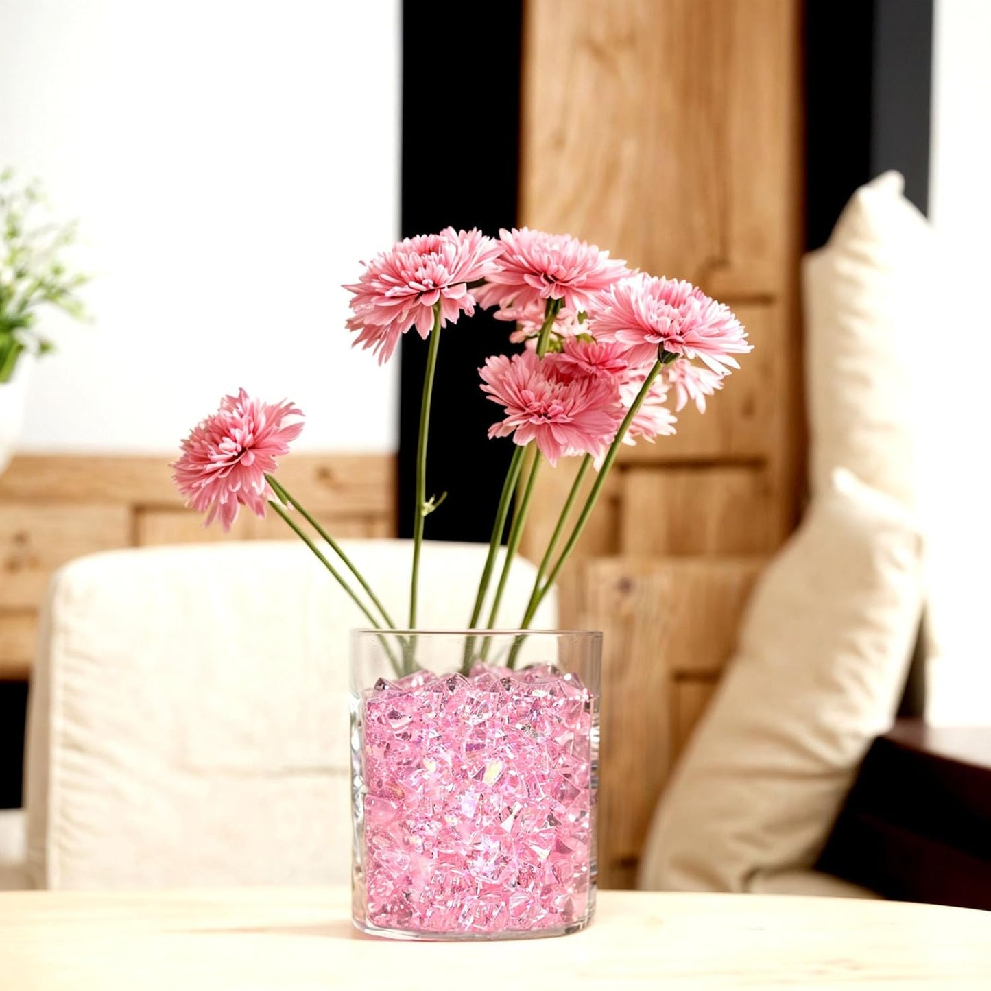 DomeStar Dazzling Pink Ice Rocks, 180PCS Holographic Acrylic Crushed Ice Sparkling Fake Diamonds Holographic Plastic Gems for Vases Fillers Table Scatter Decoration