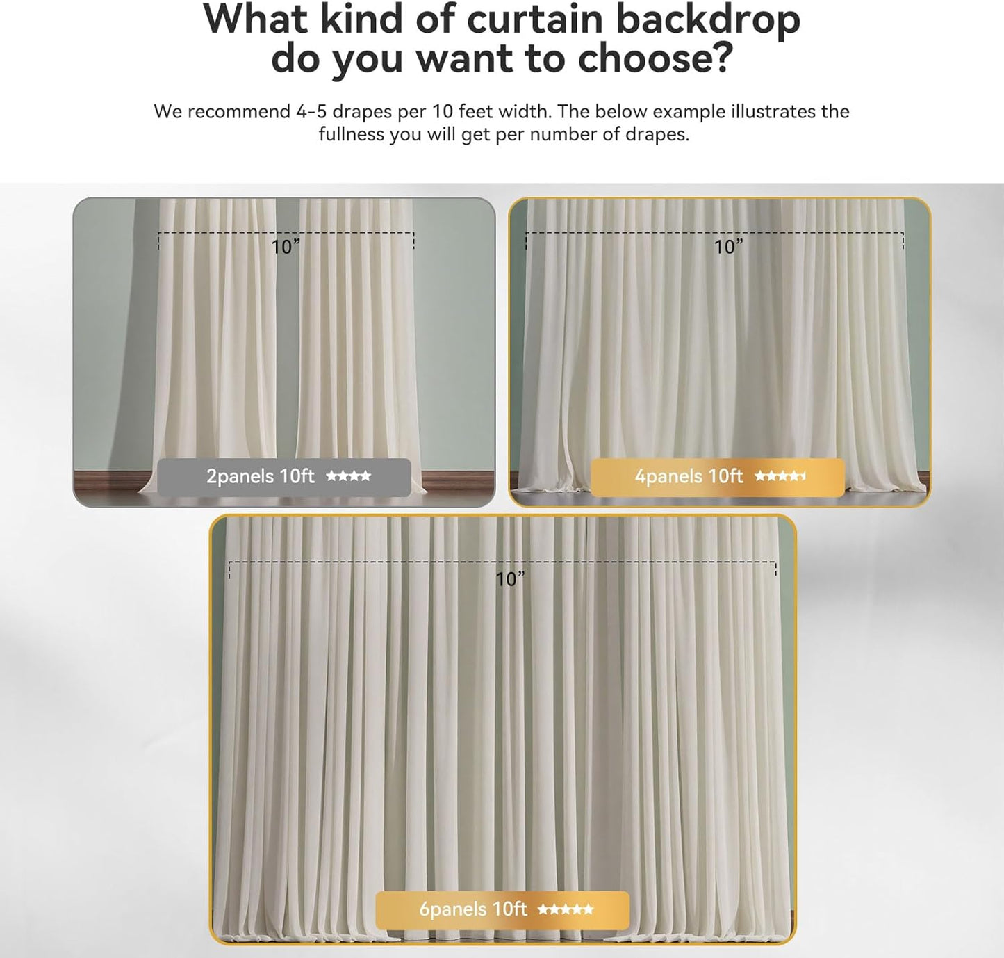 Ledido 10×8ft Tulle Backdrop Curtains with Lights String - 300LED Fairy Lights Sheer Curtain Backdrop for Weddings Baby Shower and Birthday Party Decorations(6 Panels 5×8ft)