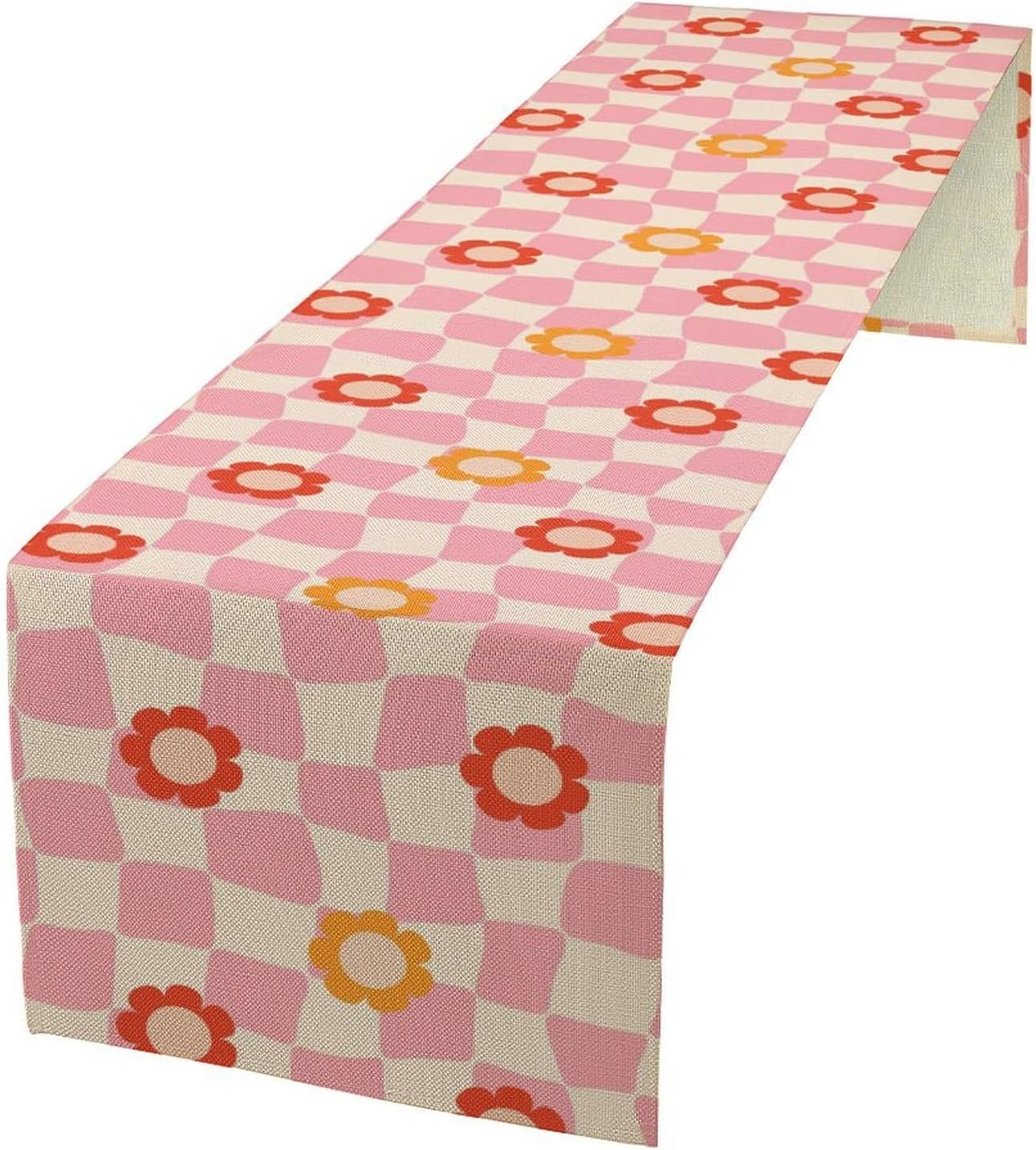 Vintage Floral Table Runner,60s Retro Color Funky Hippie Print Table Cloth Kitchen Dining Table Home Party Decoration 13x108 Inch