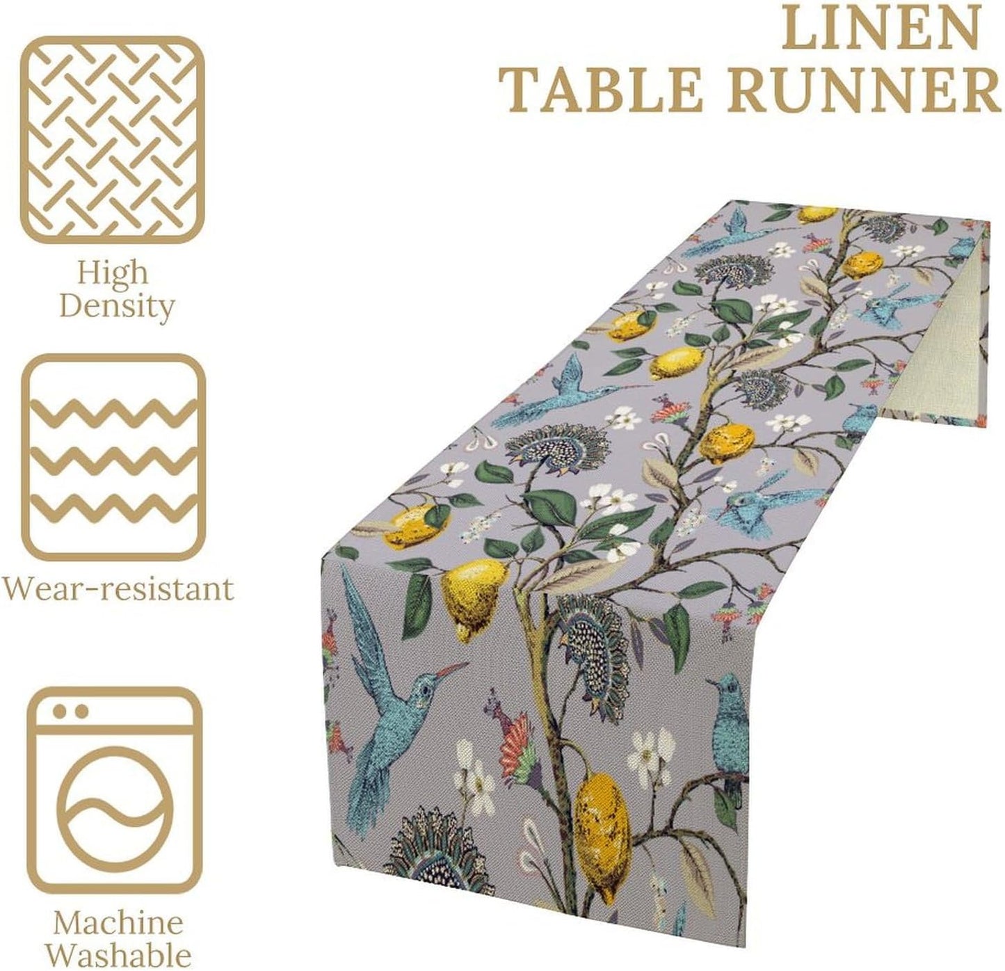 Table Runner with Flowers and Birds, Spring Plant Flowers Table Decoration Linen Table Runner Family Party Party Decorations 13x36 Inches