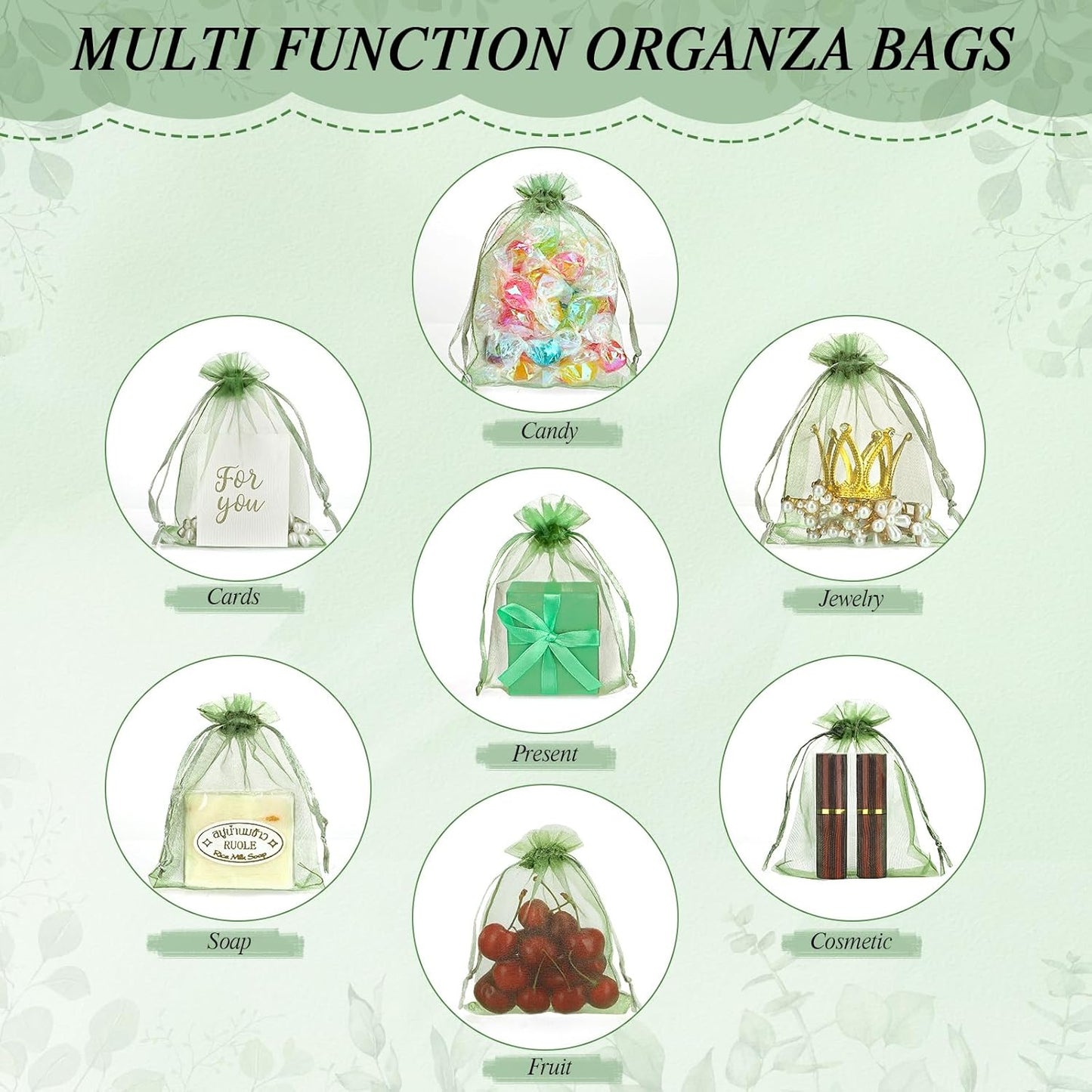 120PCS Sage Green Small Drawstring Bags 3.5x4.7 Inch Organza Bags Mini Mesh Gift Jewelry Pouches Candy Bag for Wedding Bridal Shower Baby Shower Birthday Party Favor