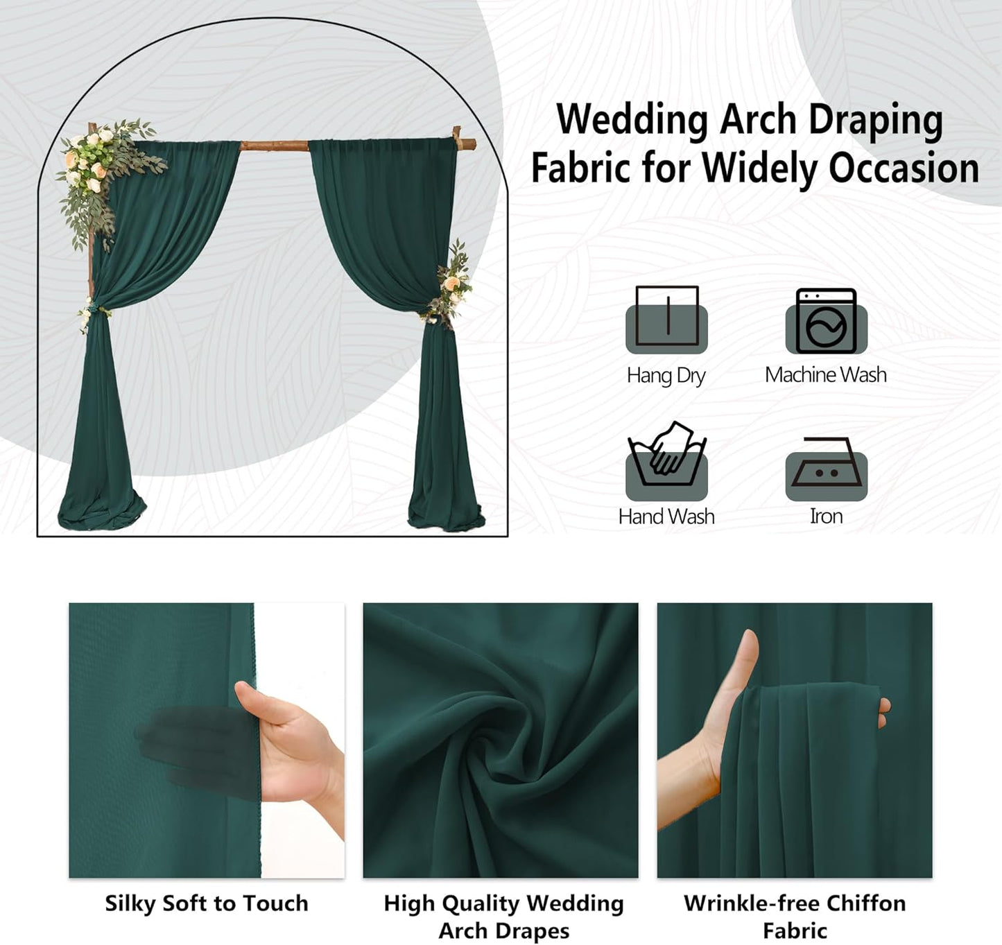 6 Panels Emerald Green Wedding Arch Drapery 28" x20Ft Wedding Arch Draping Fabric Chiffon Fabric Drape Sheer Backdrop Curtain for Nuptials Party Ceremony Birthday Arbor Drapery Reception Ceiling Décor