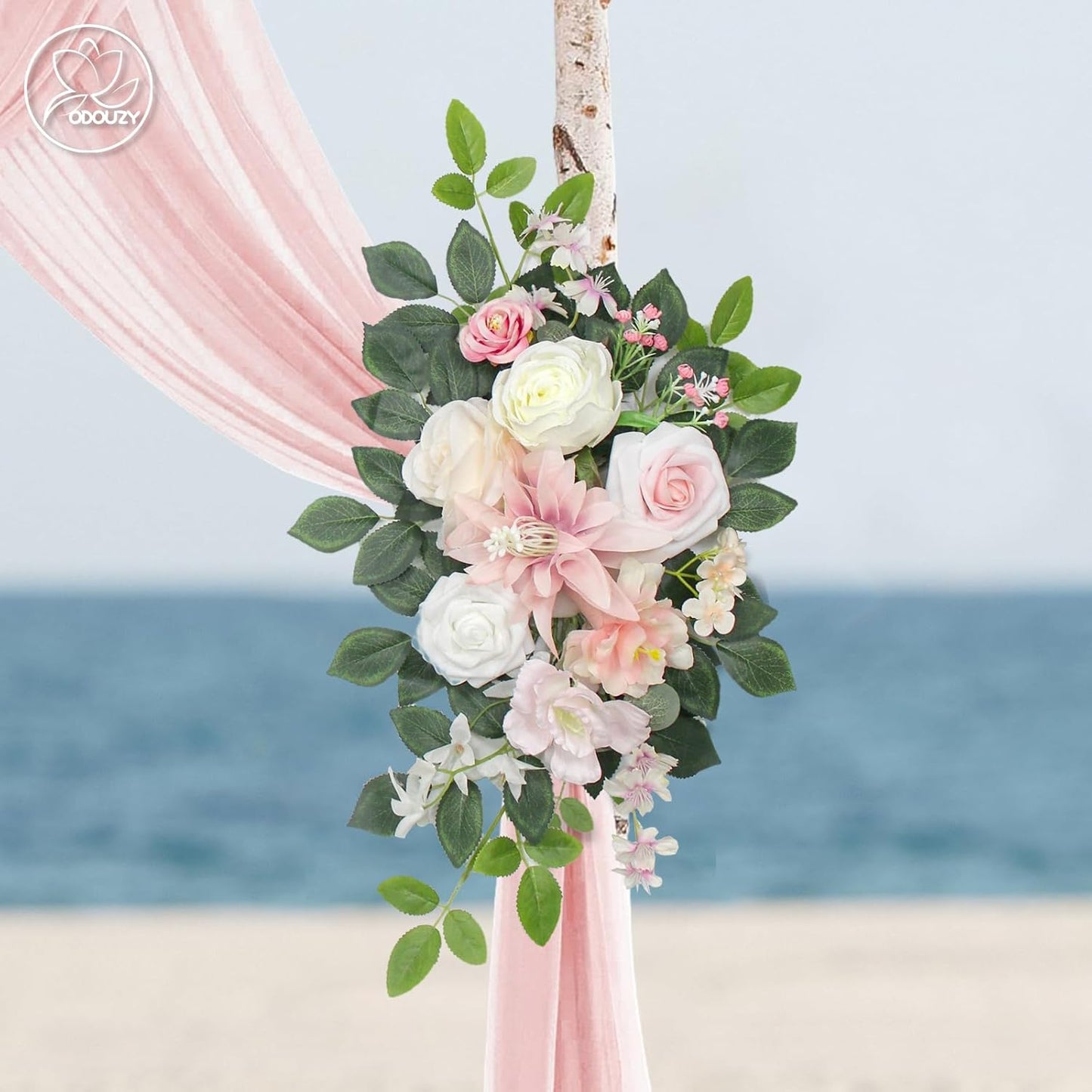 Wedding Arch Flowers Kit,Artificial Flower Arch Decor (Set of 3),2pcs Artificial Flower Arrangement with 1pc Sheer Drape for Wedding Decor Reception Backdrop Floral Decorations (Light Pink)