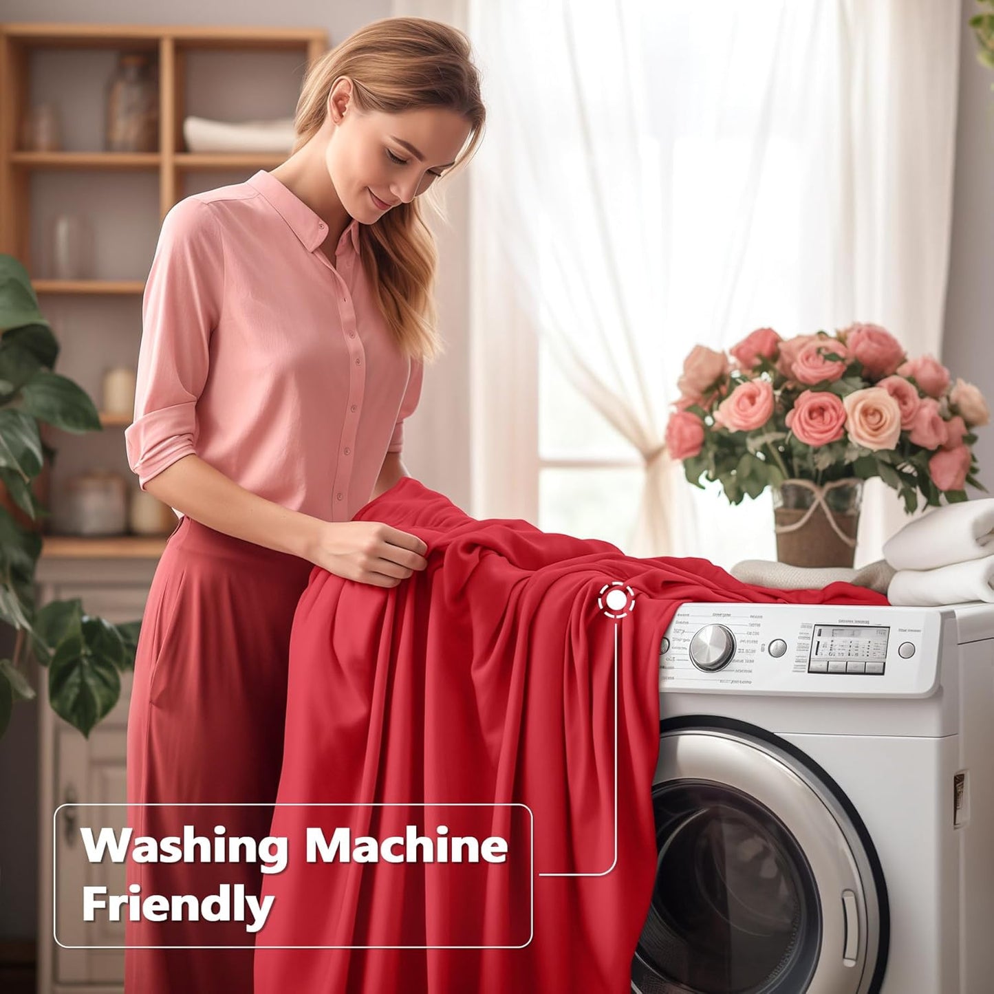 Wish Care 6 Pack Red Spandex Table Clothes for 8 Foot Rectangle Tables, 8FT Wrinkle Free Fitted Tablecloths Ruffles Design Table Cover for Party, Banquet, Wedding and Events