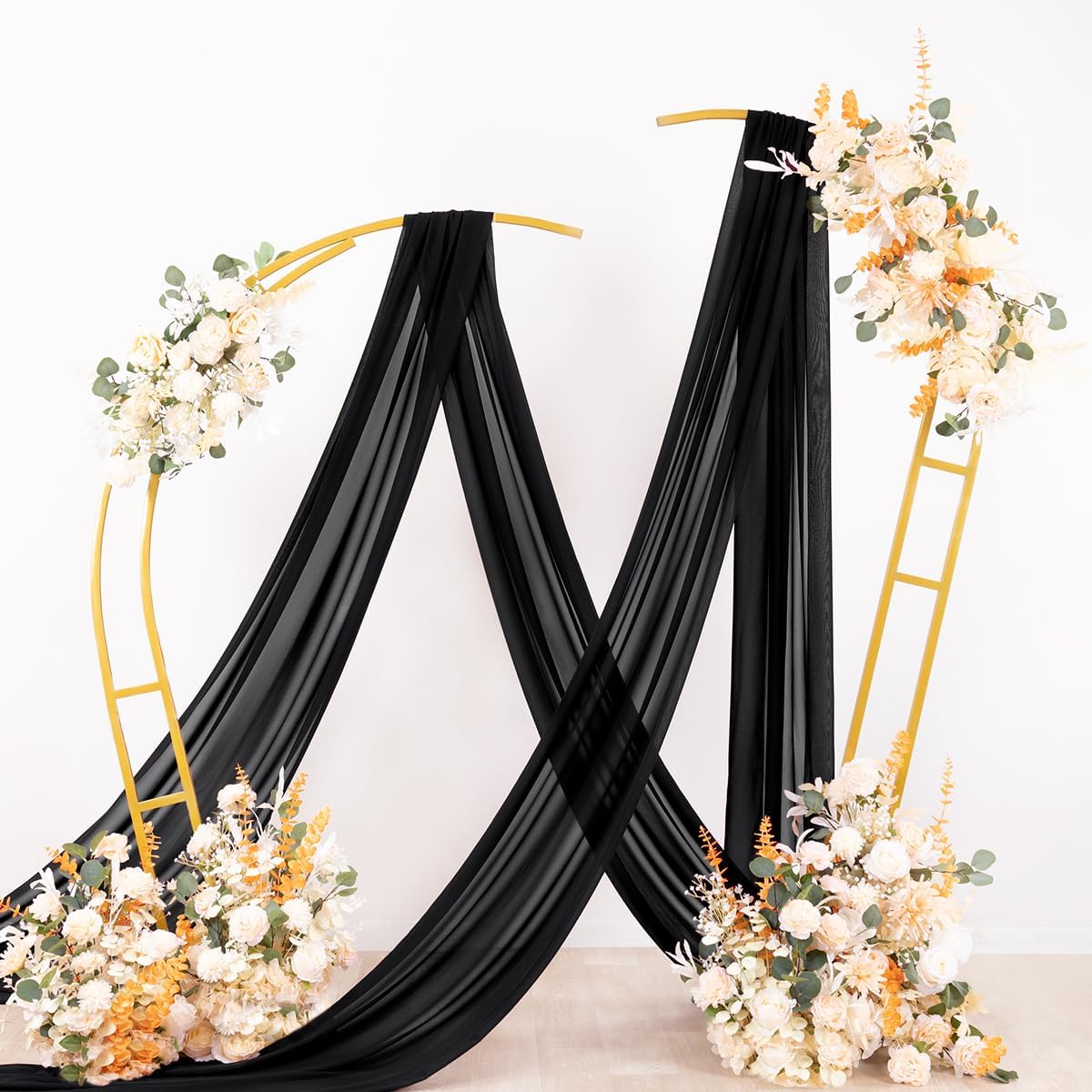 Socomi Wedding Arch Draping Fabric 1 Panel 29" x 18Ft Black Sheer Curtain Drapes 6 Yards for Wedding Ceremony Birthday Party Decoration