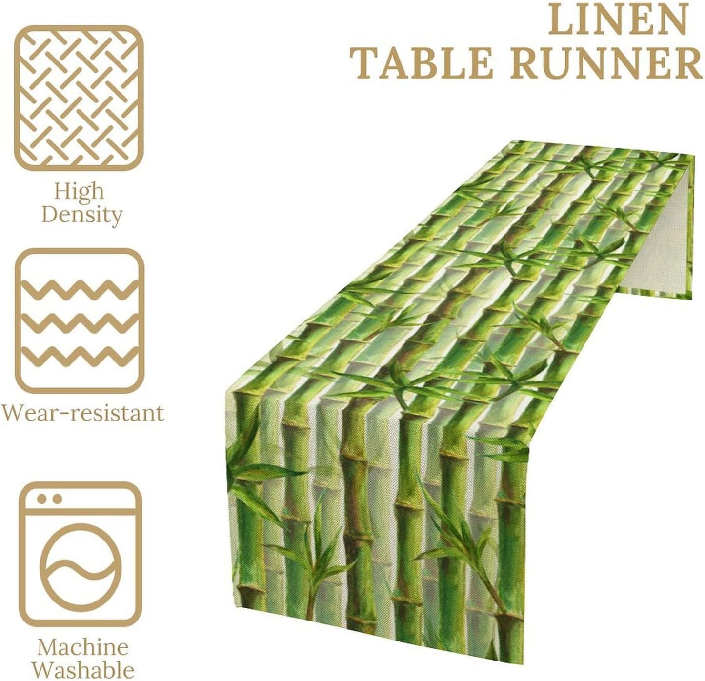Bamboo Table Runner,Green Plant Print Table Runner for Kitchen Dining Table Home Party Decoration 13x108 Inch