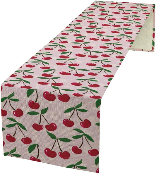 Cherry Table Runner,Spring Summer Fruit Table Runner for Kitchen Dining Table Home Party Decoration 13x60 Inch