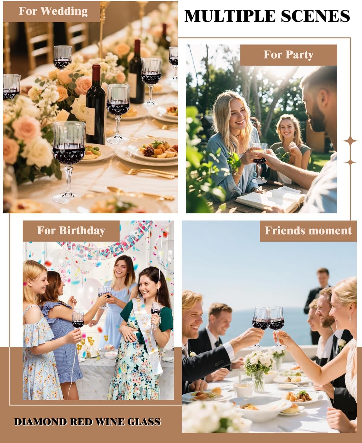 Ciaell 24PCS Plastic Wine Glasses - 7 Oz Plastic Goblets for Party - Clear Vintage Drinking Glasses - Disposable Water Goblets Set for Wedding, Bar, Wine, Beer, Juice, Cocktail, Whiskey