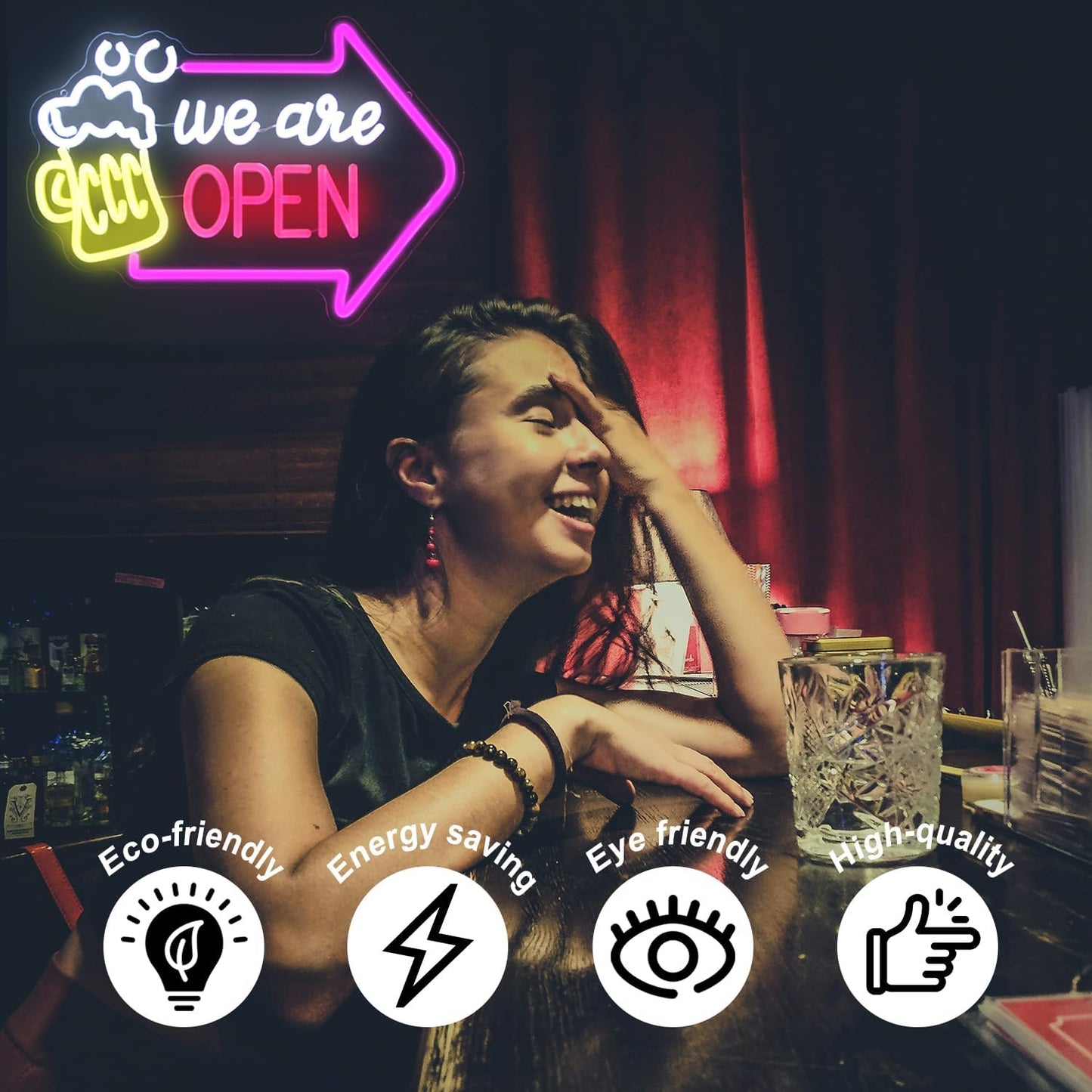 We Are Open Bar Neon Sign Beer Neon Lights Open with Arrow LED Signs for Wall Dimmable Bar Neon Light Up Sign for Man Cave Pub Restaurant Tavern Hotel Business Shop Decor 16.5 x 11.8 Inch