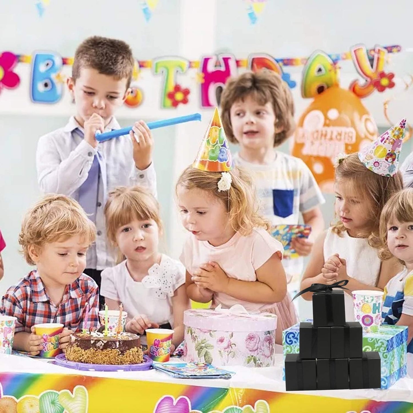 COTOPHER 100pcs Small Gift Boxes, Favor Boxes 2x2x2 inches Paper Gift Boxes with Ribbons Candy Box for Wedding Favors Baby Shower Bridal Shower Birthday Party (Black)