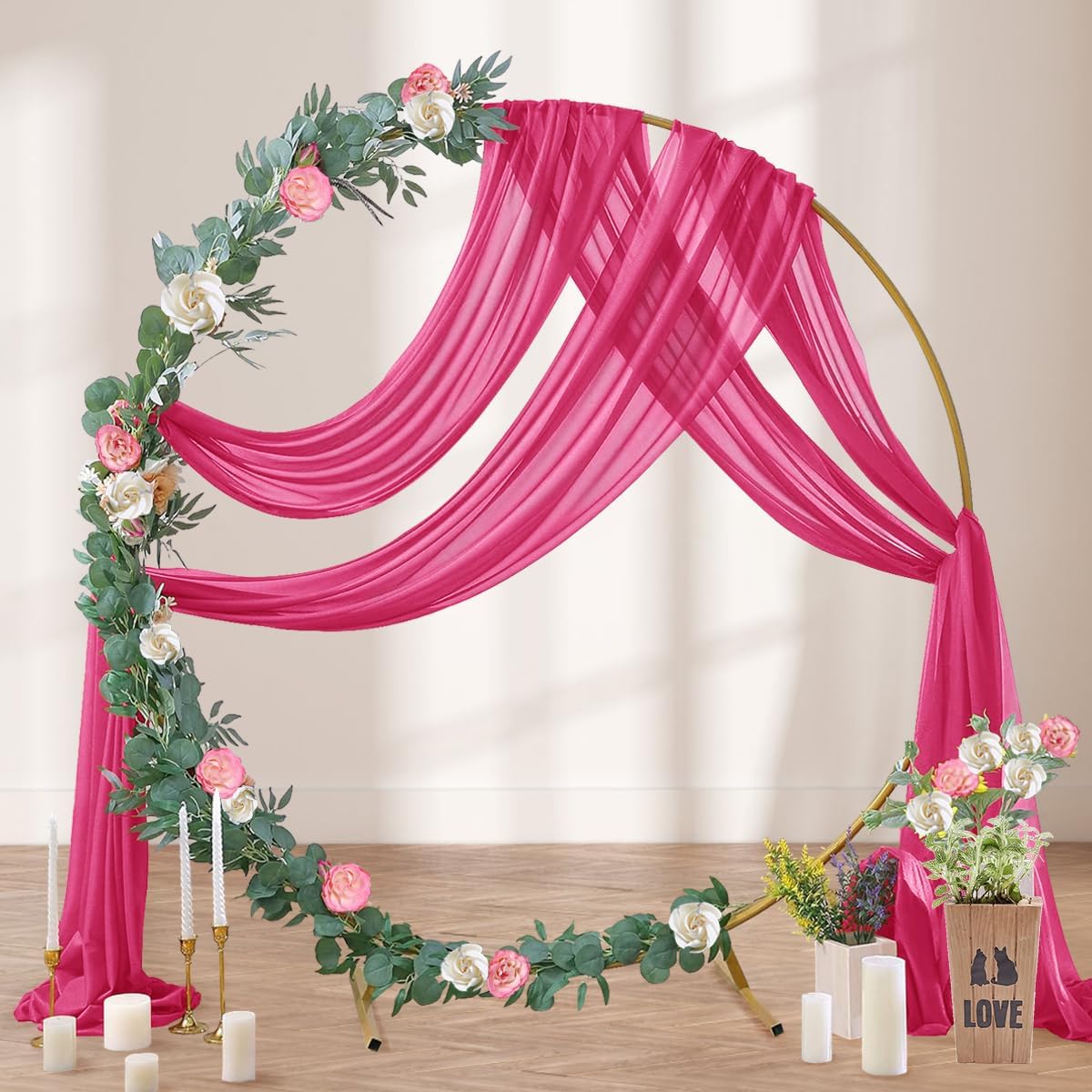 Hot Pink Wedding Arch Draping Fabric 29" x 20 FT Wedding Drapes for Backdrop Sheer Curtains Drapes for Romantic Bridal Baby Shower Decorations Ceremony Birthday Party Fall Outdoor Events