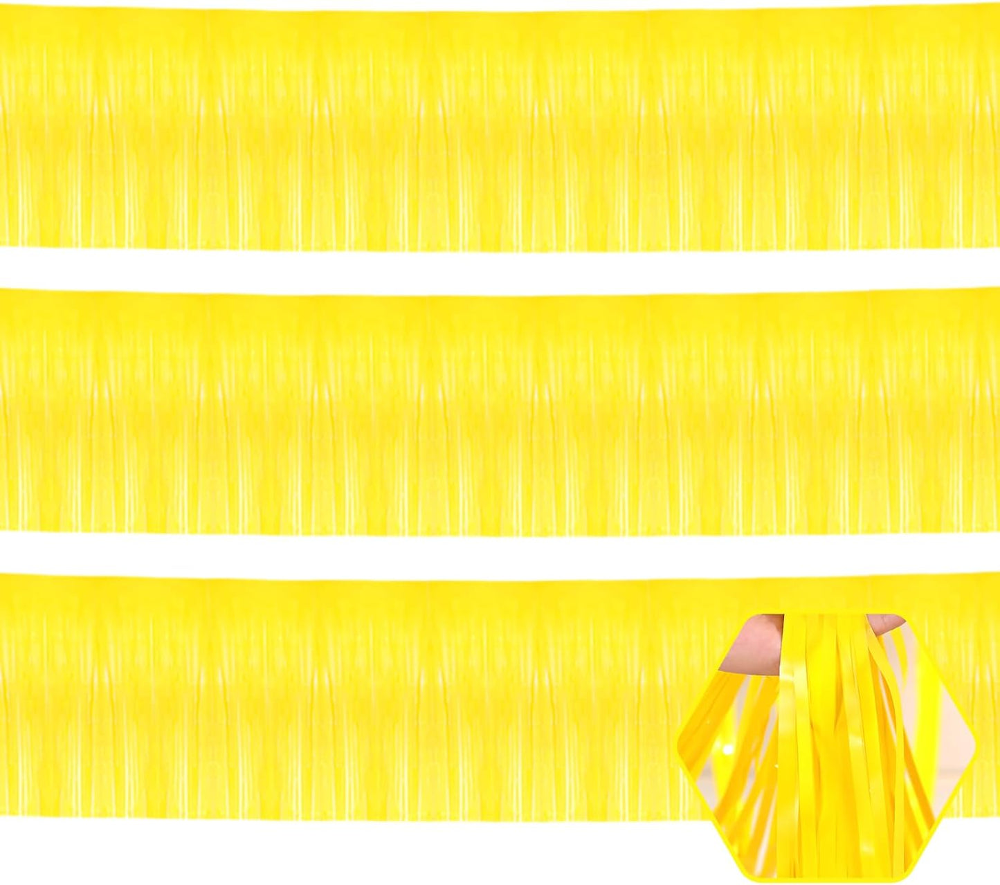 3 Pack 10 Long Yellow Metallic Foil Fringe Garland Wall Hanging Tassle Banner, Mother's Day, Easter, Parade Floats, Birthday, Theme Party, Wedding Party Decorations