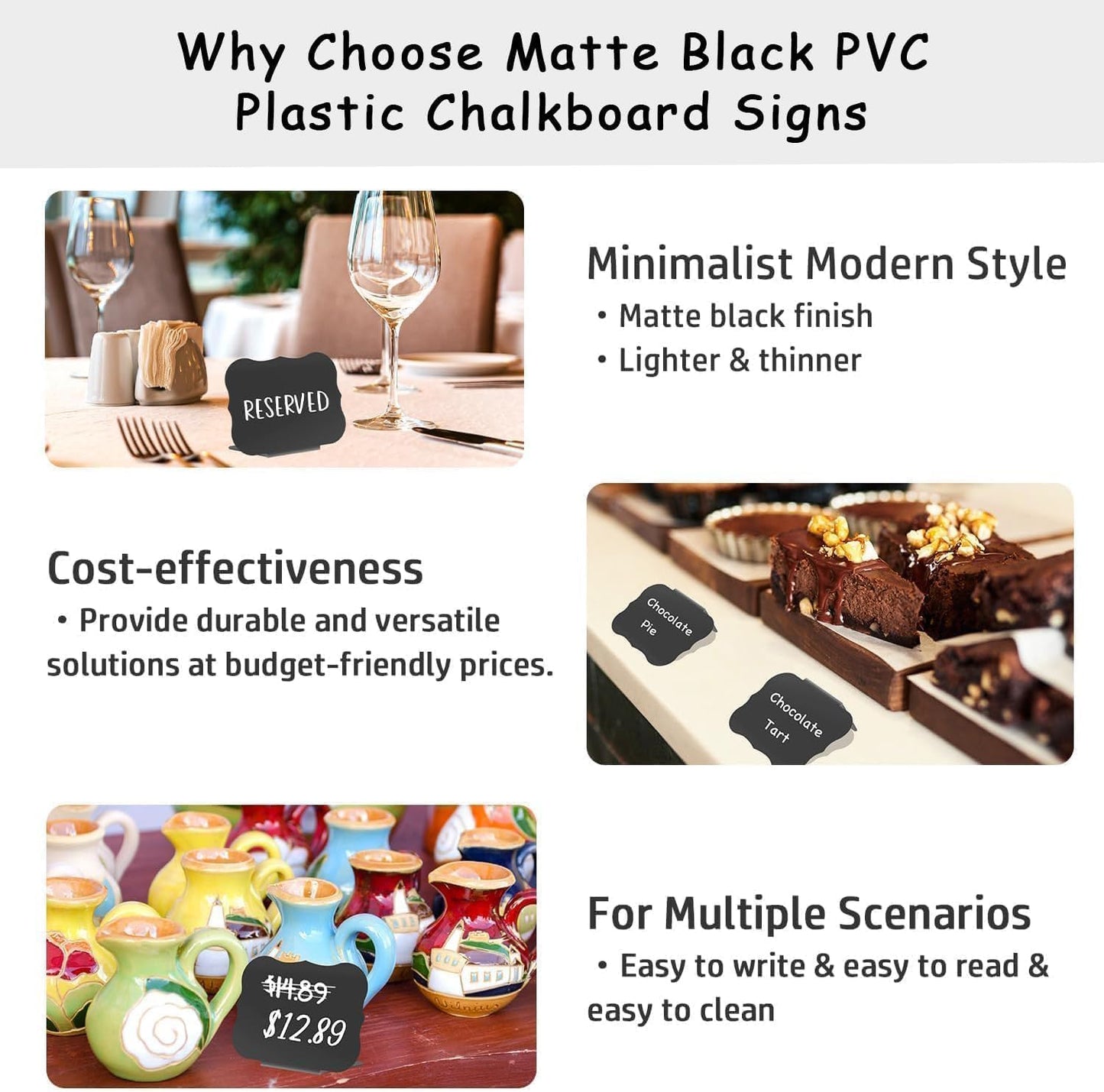 PigPotParty 18 Pcs Food Labels for Party Buffet w/Cleaning Spray, 4"x3" Mini Chalkboard Signs Include 2 Liquid Chalk Markers for Food Display - Food Tags- Table Palce Card (Waved Shape)