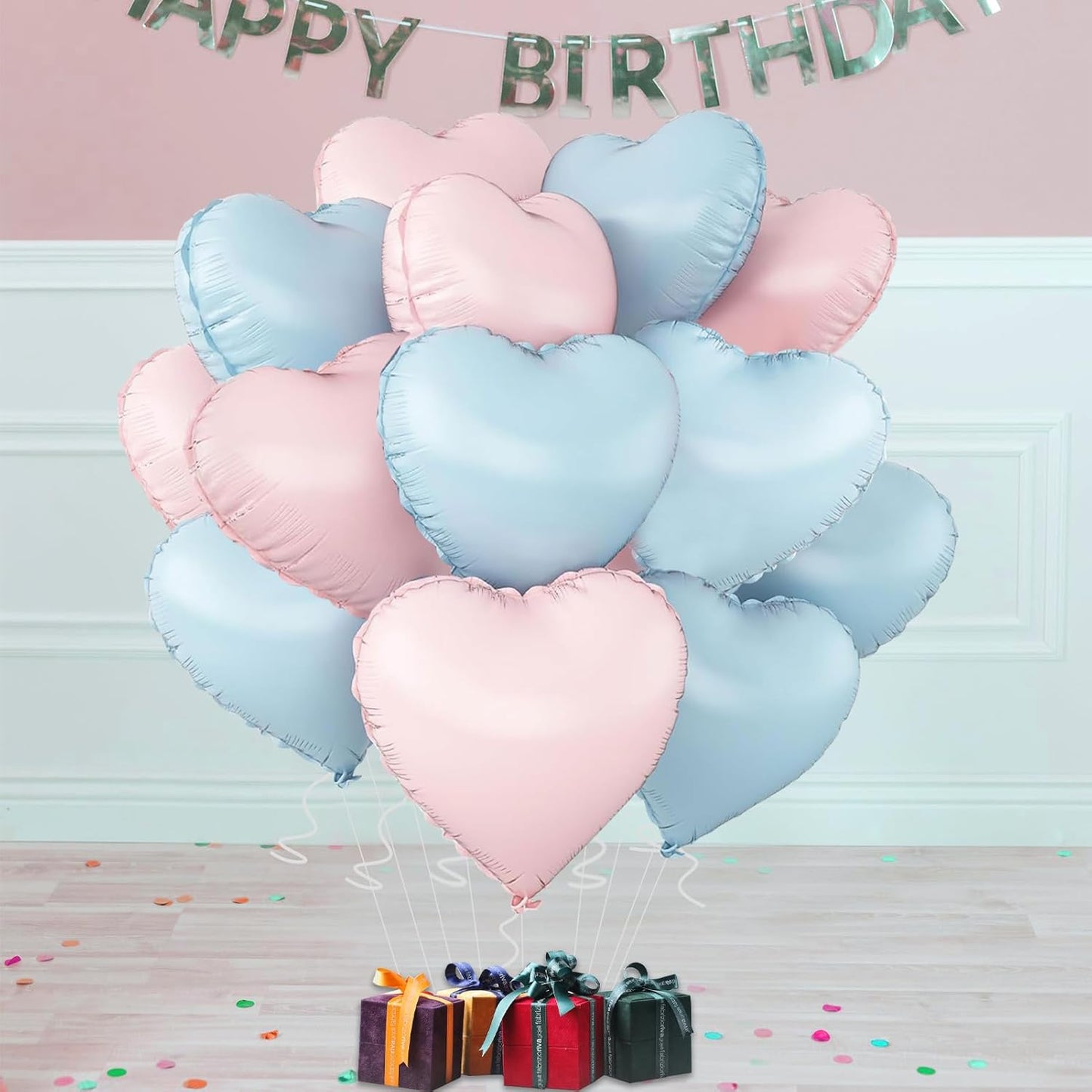 Blue Pink Heart Balloons,18inch Light Blue Heart Shaped Foil Balloons & Baby Pink Helium Mylar Balloon for Anniversary Wedding Engagement Birthday Party Baby Shower Decorations