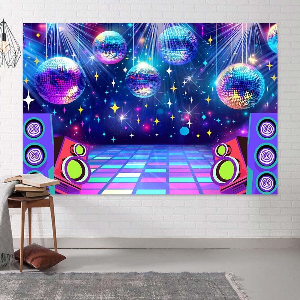 Dance Party Backdrop Retro 80s 90s Theme Stage Dance Ball Music Birthday Party Decoration DJ Photography Background 12 x 10 ft for Baby Shower Picture Photo Shoot Polyester Fabric,Multi1