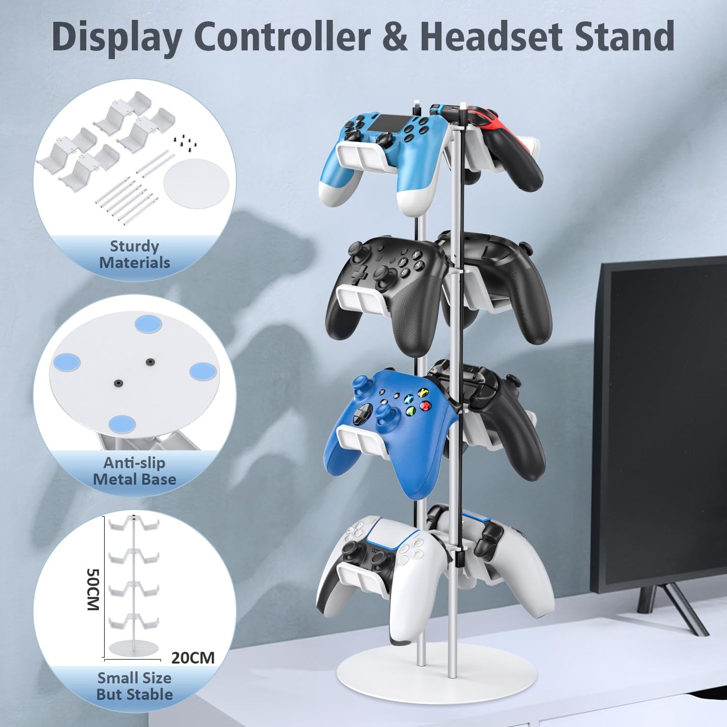 Kytok Gamer Gifts, Headset Stand 4 Tiers with Cable Organizer, Controller Stand Compatible with PS5/Xbox/Nintendo Switch/PS Portal/PS4, Headset Holder & Controller Holder