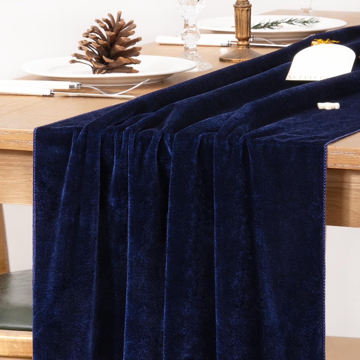 MLMC 2 Pack Navy Blue Velvet Table Runner 10ft Luxury Deep Blue Velvet Fall Table Runner 20x120 Inches for Wedding Reception Bridal Shower Party Birthday Events Decor