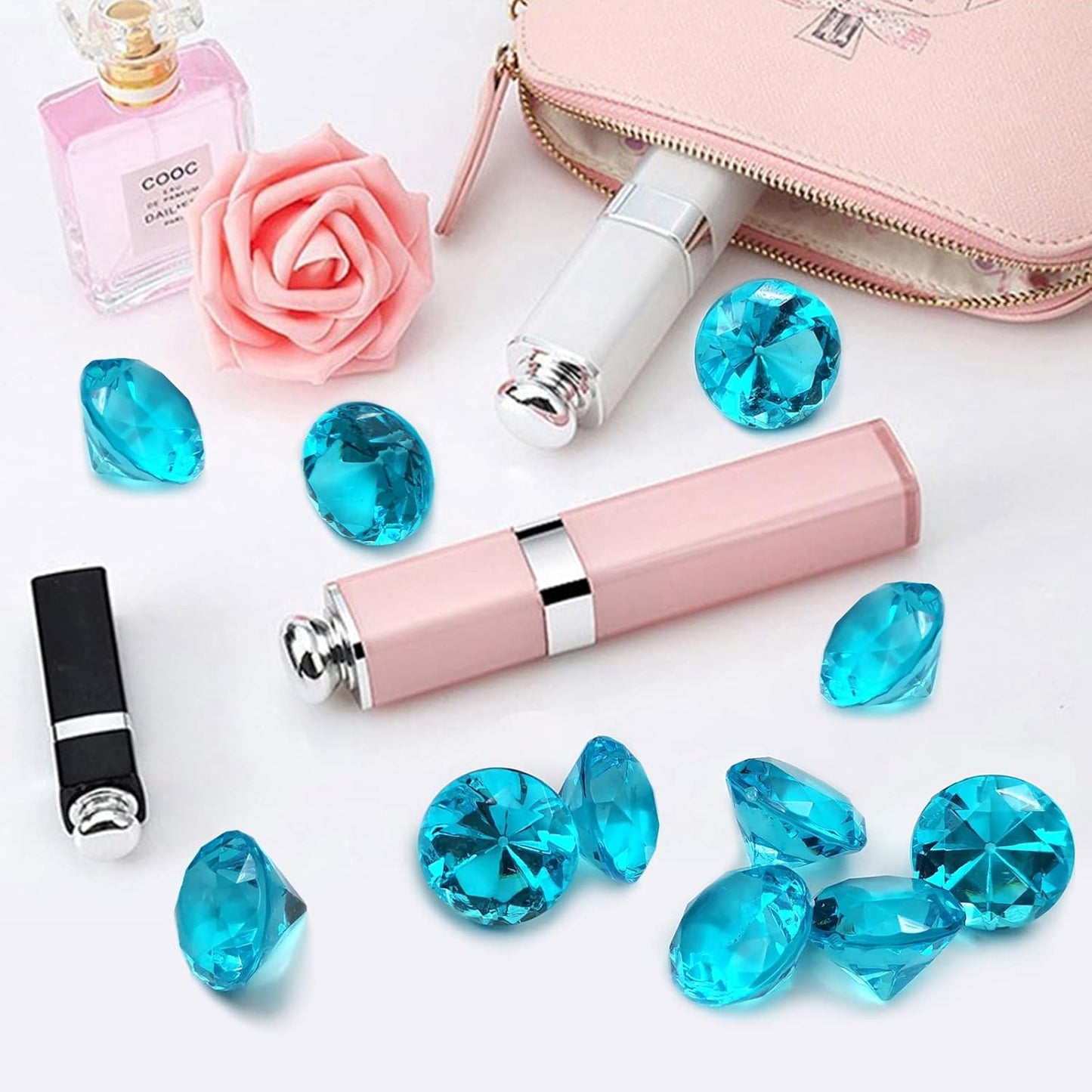 100Pcs Clear Acrylic Diamonds 25mm Wedding Table Scatters Gemstones Confetti for Vase Fillers,Floral Decor,Bridal Shower Decorations,Home Centerpieces,Candle Display (Sky Blue)