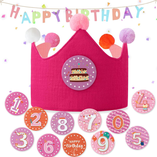 Reusable Birthday Crown with Numbers,Kids Birthday Hat Fabric Crown Pertain Kids Boy Toddler Girl Baby Bday Hats