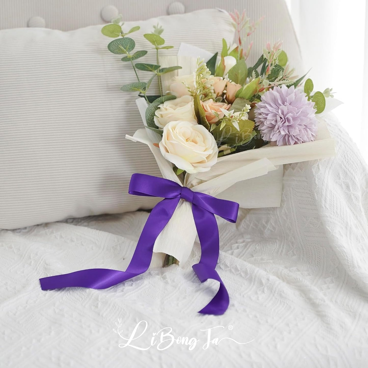 50 PCs Purple Bow Decor 5.5'' Satin Bows with Long Tail, Twist Tie Bows for Craft, Packaging Ribbon Bows, Premade Bows for Cake Decorating, Gift Bows for Treat, Wedding Favor, Party