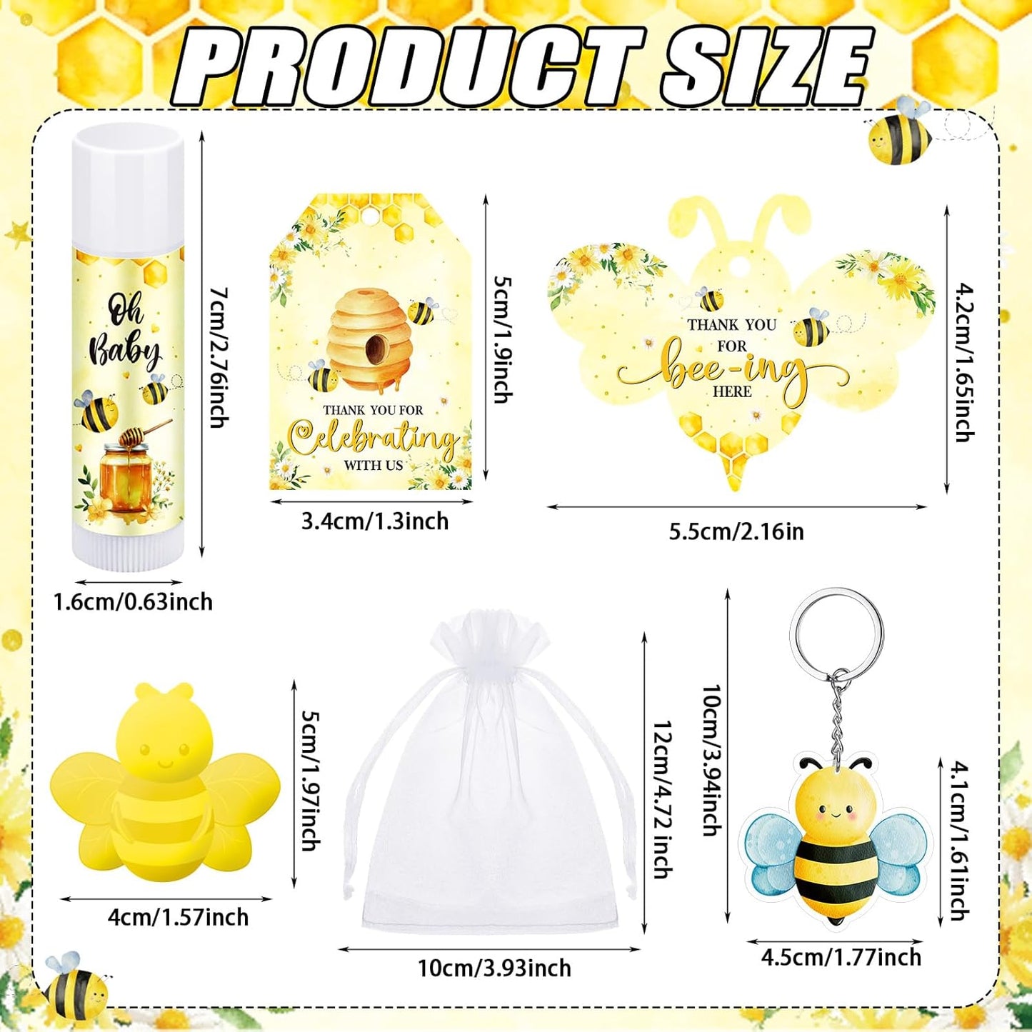 288 Baby Shower Favors Baby Shower Gifts Bulk Lip Balms Soaps Keychains Organza Bags Guest Appreciation Gift with Thank You Tags and Cards for Boys Girls Guest Gift(Yellow,Bee)