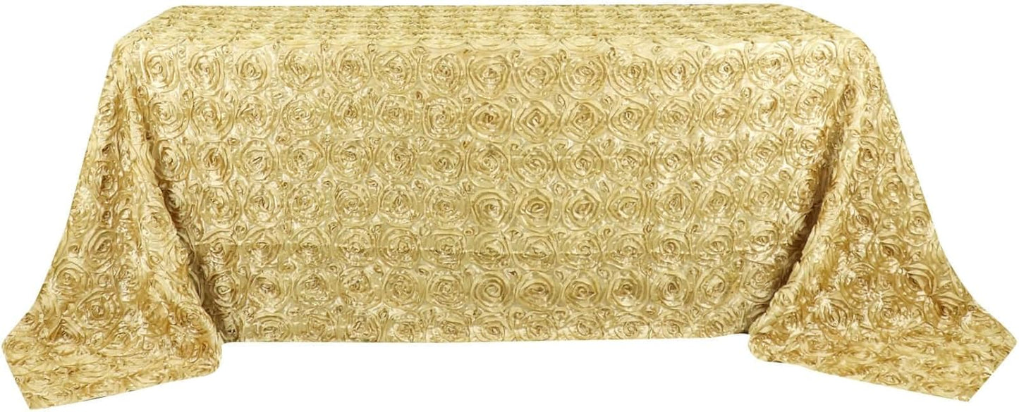 Efavormart 90"x132" Wholesale Rectangle Table Cover Champagne Grandiose Rosette 3D Satin Tablecloth for Wedding Party Event