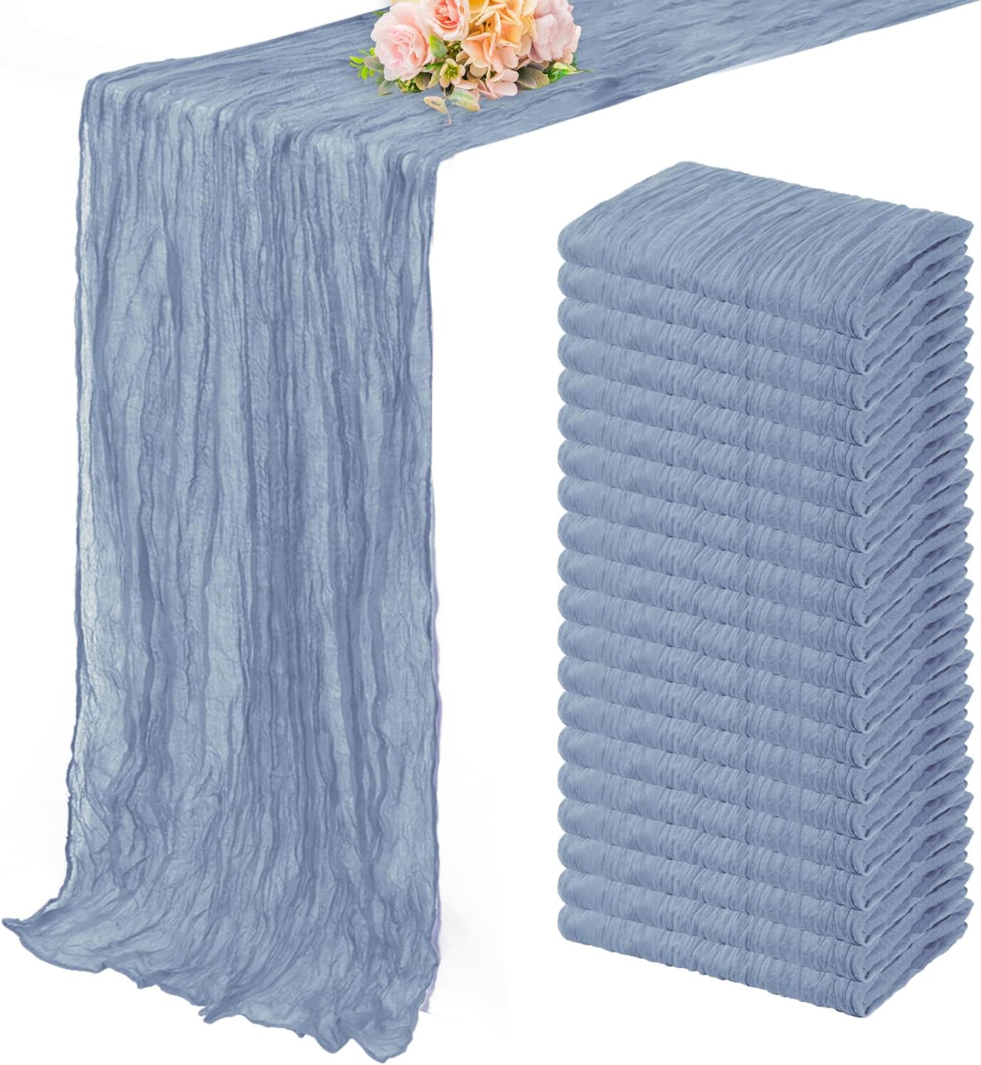 20 Pack Dusty Blue 10FT Cheesecloth Table Runner Rustic Gauze Fabric Cheese Cloth Table Runner for Wedding Bridal Baby Shower Table Decor 20 x 120 Inch Long Boho Sheer Birthday Party Table Decorations