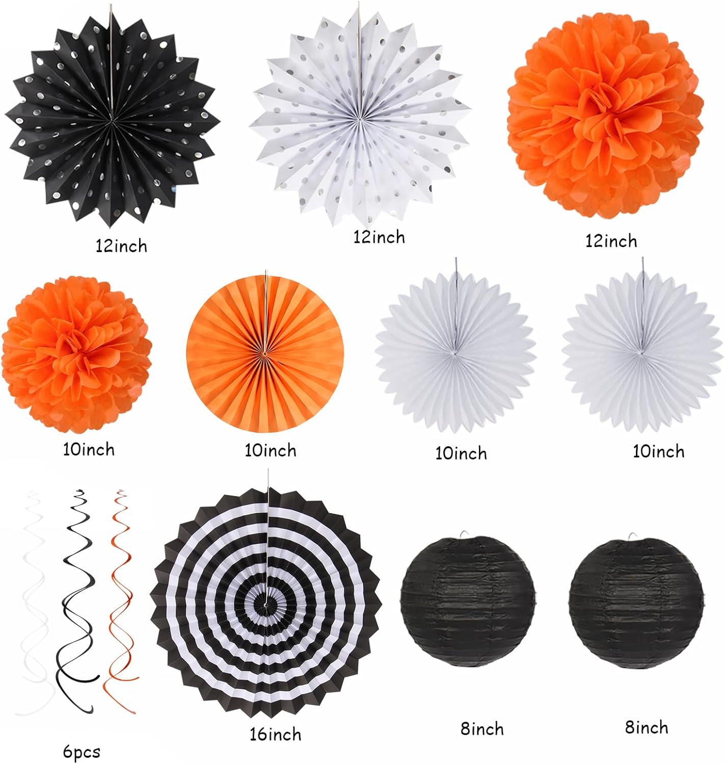 Black White Orange Halloween Party-Decorations - 33pcs Birthday Banner,Streamers Tassel Garland,Paper Lantern Fans,Tissue Pom Poms,Bachelorette Baby Bridal Shower Graduations Backdrop Decor Hugtmr