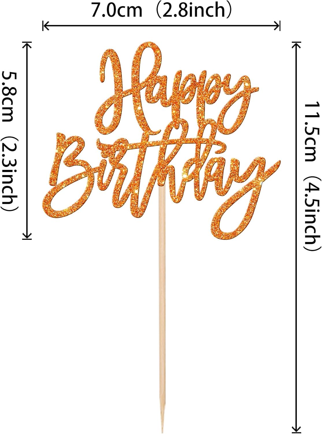 24 PCS Glitter Cupcake Toppers - Happy Birthday & Anniversary Picks - Orange