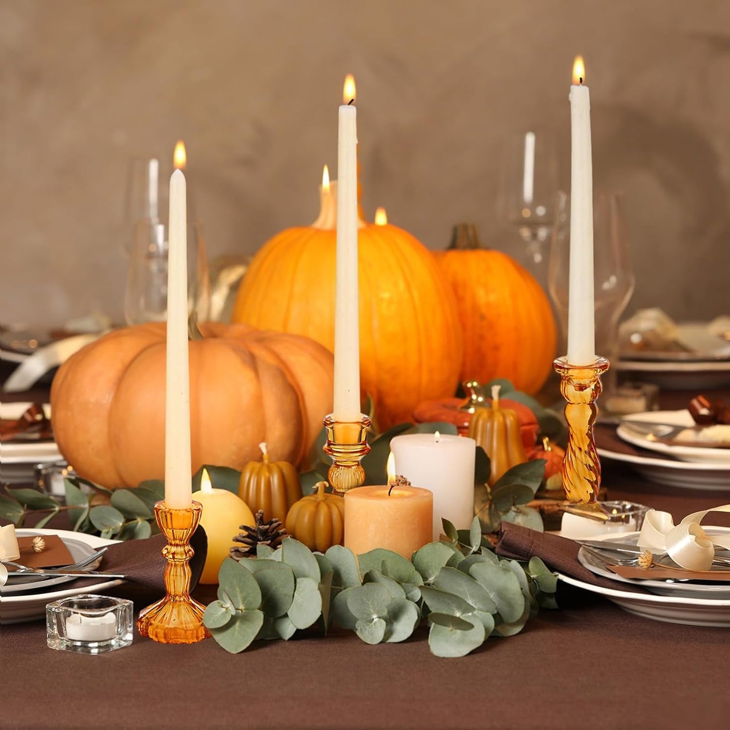 Mumufy 10 Pcs Glass Crystal Taper Candle Holders Clear Glass Candlestick Holder Fit 0.8 Inch Candles Crystal Decorative Candle Stand Centerpiece Table Wedding Dining Party (Classic,Orange)