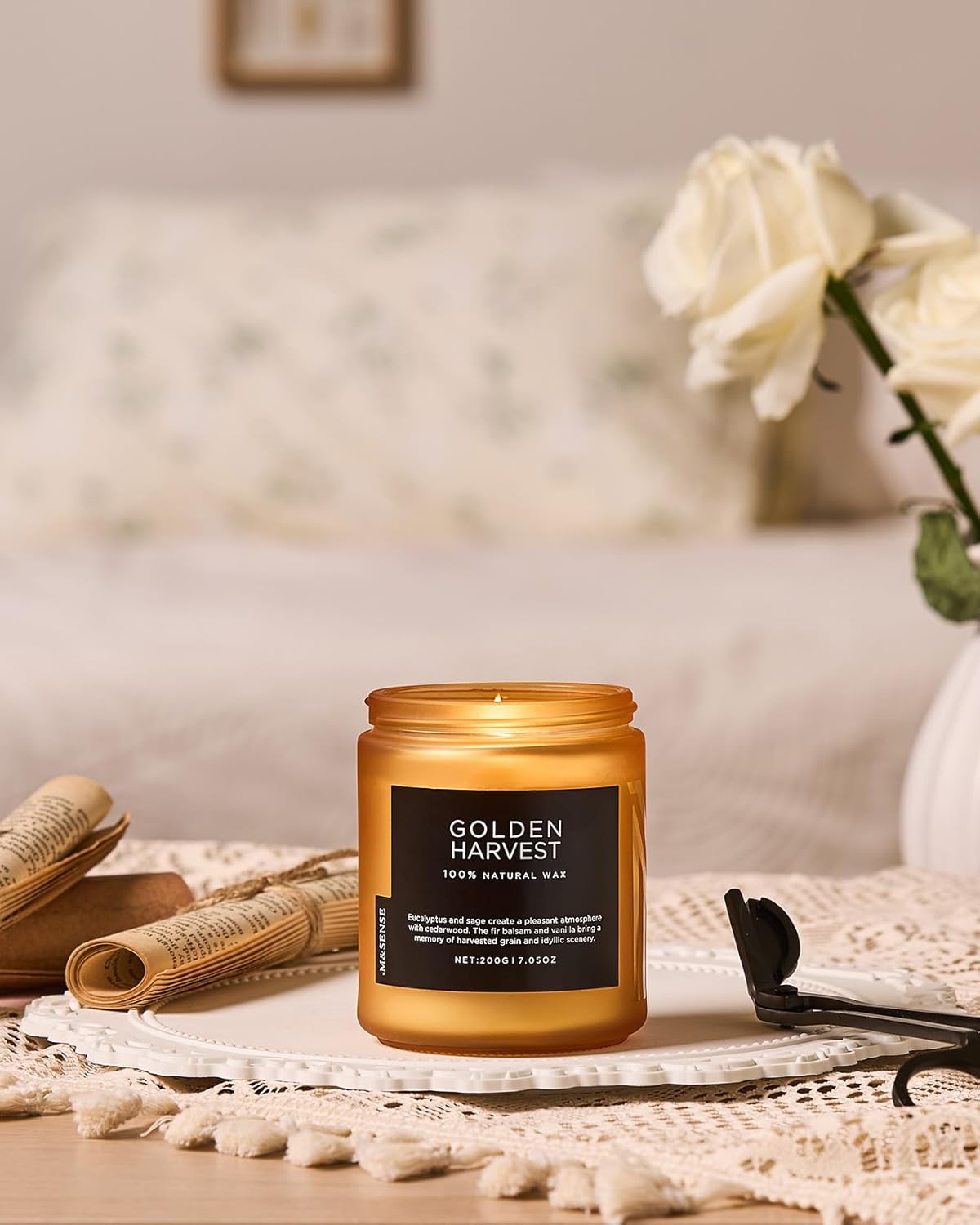 M&SENSE Golden Eucalyptus & Sage Highly Scented Candle, All Natural Soy Wax 2 Cotton Wick 7.05oz 50 Hours Slow Burning Candle Gifts for Birthday Holiday, Decorative for Home