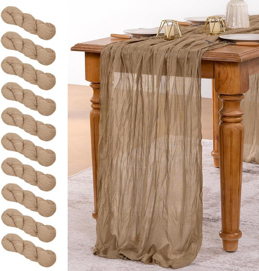 MLMW 10 Pack Fall Table Runner Boho Nude Brown Cheesecloth Table Runner Autumn Gauze Rustic Tan Cheese Cloth 160 inch 13.3ft for Thanksgiving Wedding Party Baby Bridal Shower Birthday