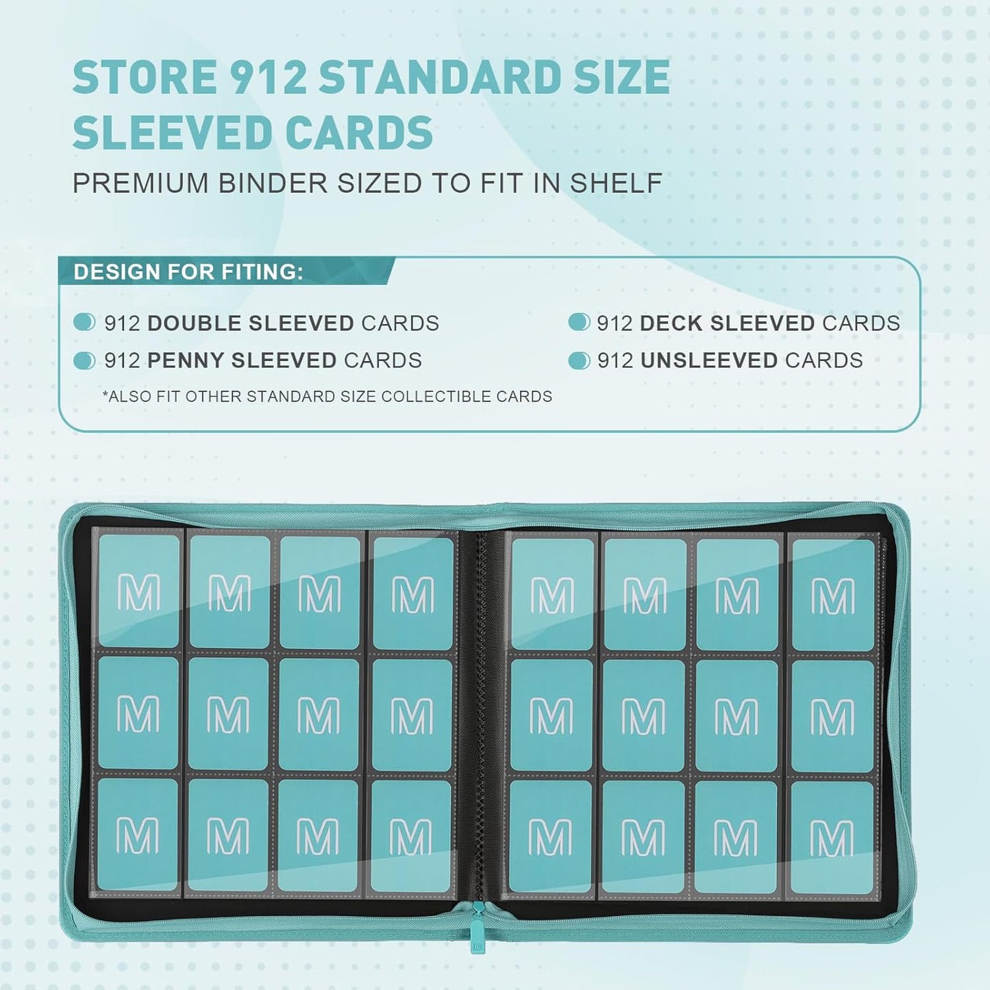 Premium Card Binder 12 Pocket for 720 Pockets Trading Card Binder, PU Zipper Card Collection Album, Sturdy Side-Loading Card Book Holder for MTG, TCG, Game Cards, Sports Cards