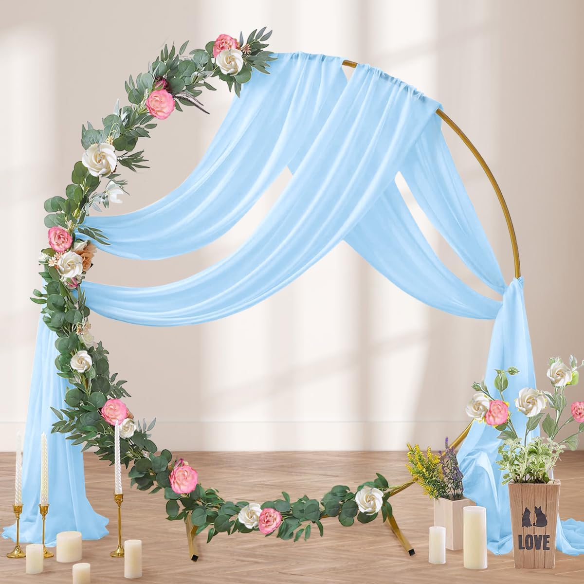 Baby Blue Wedding Arch Draping Fabric 29" x 20 FT Blue Wedding Drapes for Backdrop Sheer Curtains Drapes for Romantic Bridal Baby Shower Ceremony Birthday Party Fall Outdoor Events