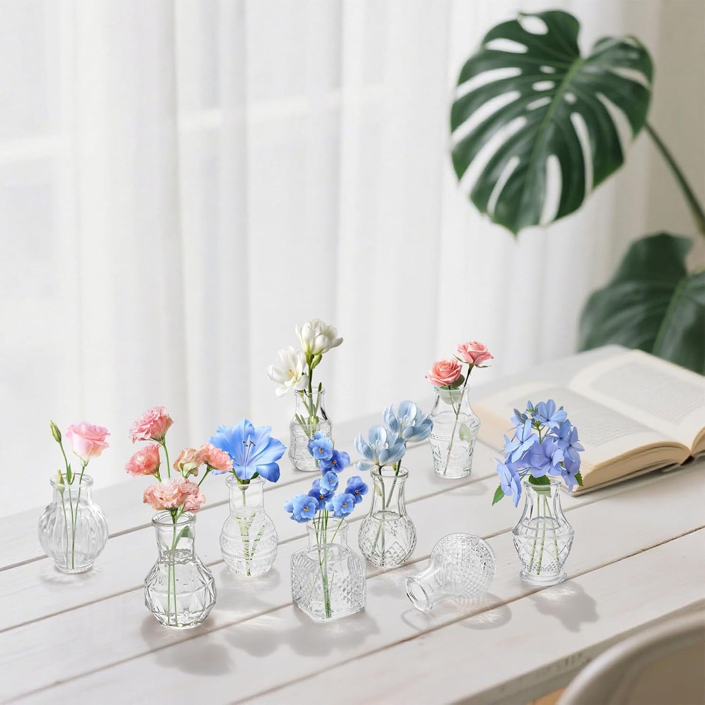 Tebery 20 Pack Glass Bud Vases, Clear Small Flower Vase for Centerpieces, Vintage Mini Glass Vase Set Bulk for Table Wedding Home Party Decoration