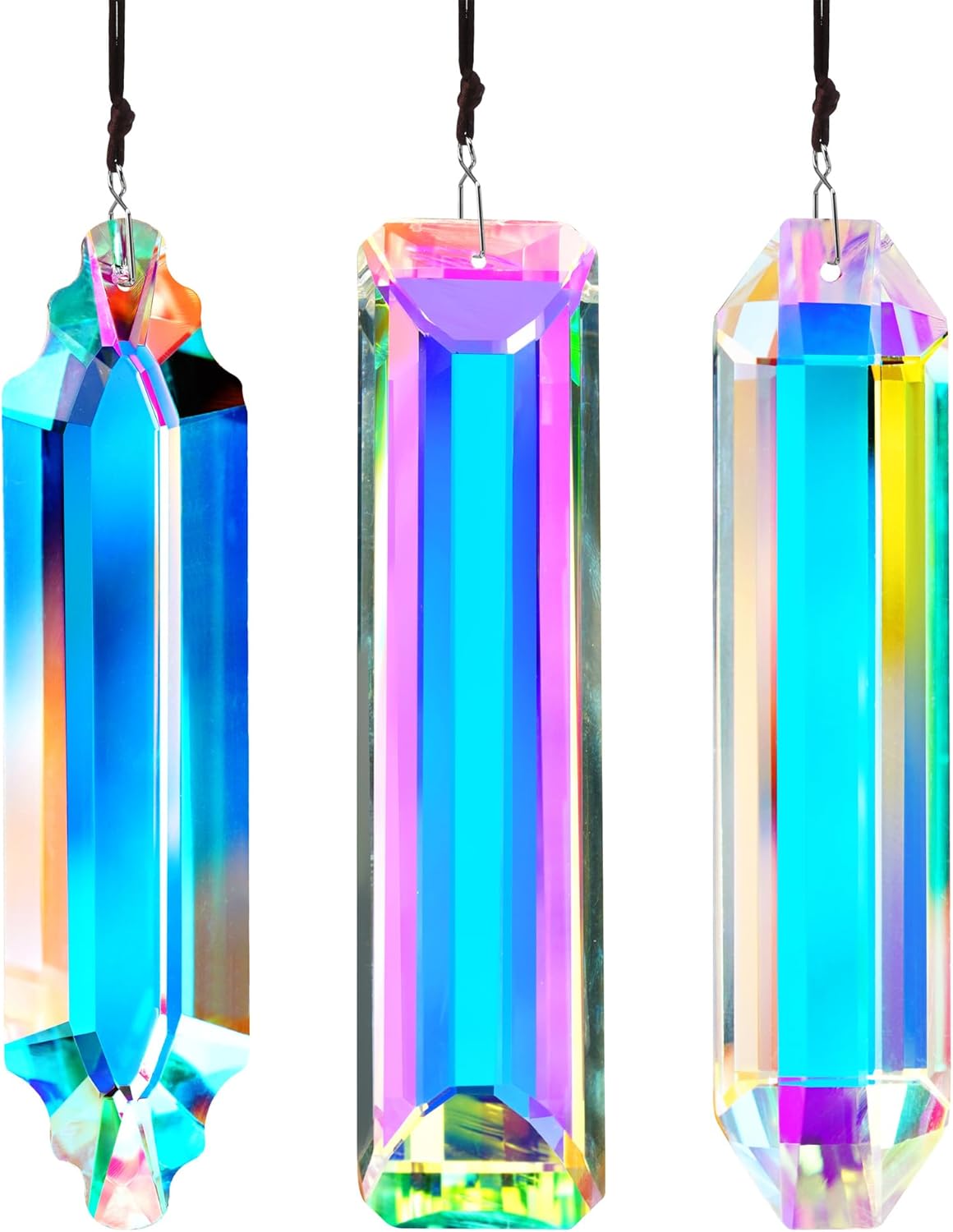 3PCS Crystal Suncatcher Prism for Window,120mm/5'' Rectangle AB Colored Crystal Stick Rainbow Maker Prisms Garden Hanging Sun Catcher