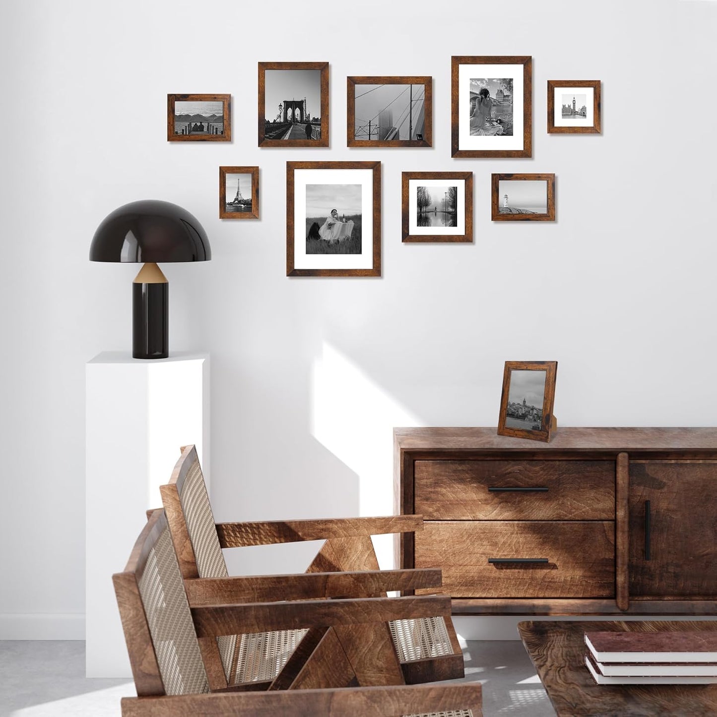 6x9 Picture Frame Set of 4, High Definition Real Glass Rustic Frame, 6 x 9 Wood Photo Frames for Tabletop Display and Wall Mounting