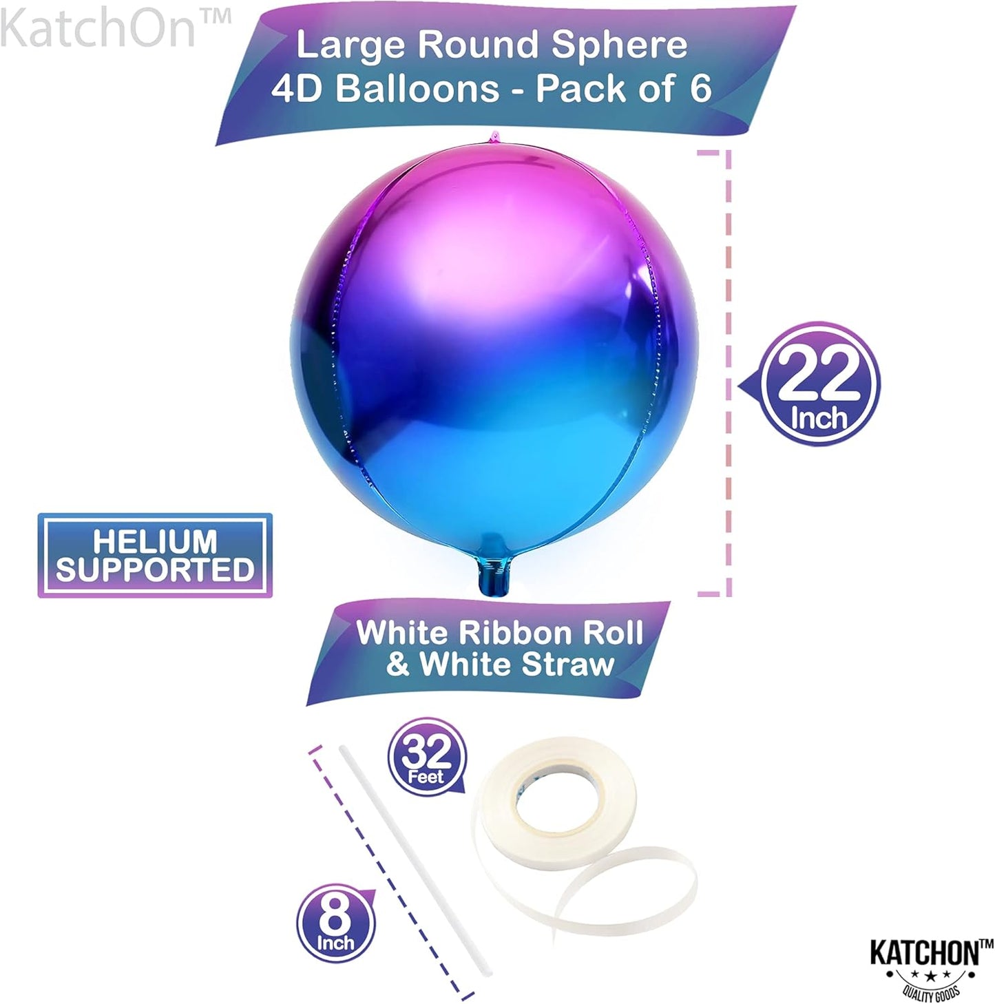 KatchOn, Purple Galaxy Balloons - 22 Inch, Pack of 6 | Round 4D Metallic Balloon for Galaxy Birthday Party Decorations | Halloween Balloons for Halloween Decor | Mermaid, Birthday Party Decorations