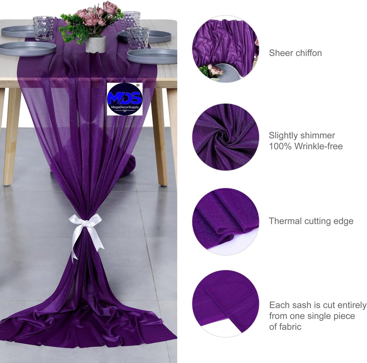MDS Halloween Chiffon Table Runner - 5 Pack, 29 x 170 Inches, 14ft Each - Sheer Spooky Table Runners for Haunted House Parties, Trick-or-Treat Tables, Witchy Décor, Wedding & Events - Cadbury Purple