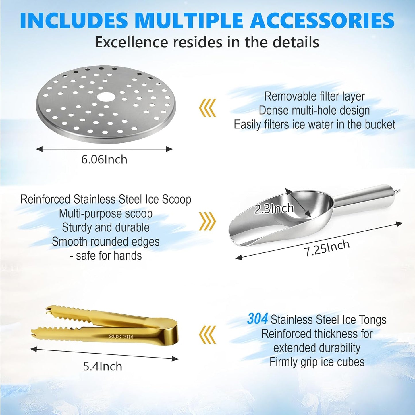 Ice Bucket, Ice Bucket with Silicone Sealing Ring Double-Wall Vacuum Insulation Champagne Buckets with Filter Layer Ice Tongs Ice Scoop (Black, 3 L)