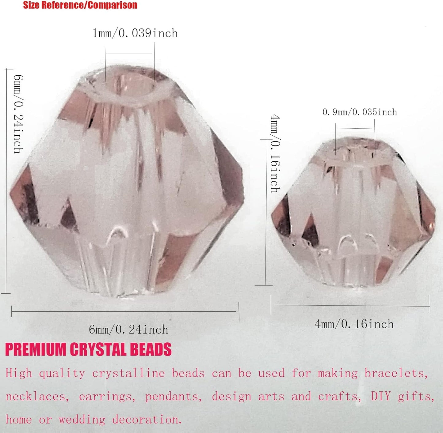 6mm Bicone 450Pcs Pink Crystal Glass Beads Faceted Bicone Shape Crystal Glass Spacer Beads for Bracelet Necklace Decorative Hand Jewelry Making (Pink, 6MM)