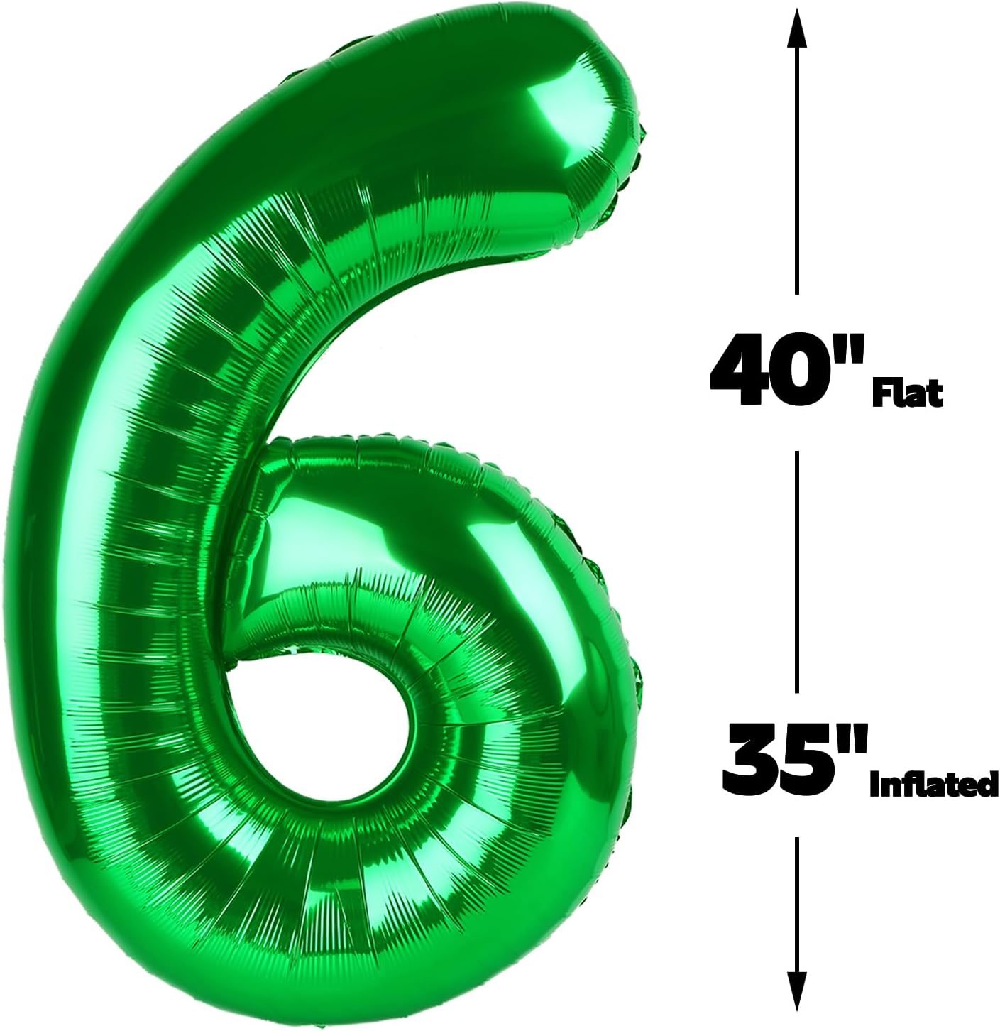 40 Inch Green Mylar Foil Number 6 Birthday Balloon, Digital Balloons for 6 16 Boy Girl Party Decorations Supplies, Big Helium Balloon Numbers for 26 36 46 60 Men Women Anniversary