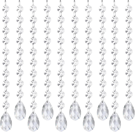 10 PCS Crystal Garland Strands, 33ft Hanging Crystal Strings for Window Curtains Doorway Decorations, Acrylic Clear Teardrop Crystal Ornaments for Christmas Tree, Wedding Party Home Chandelier Decor