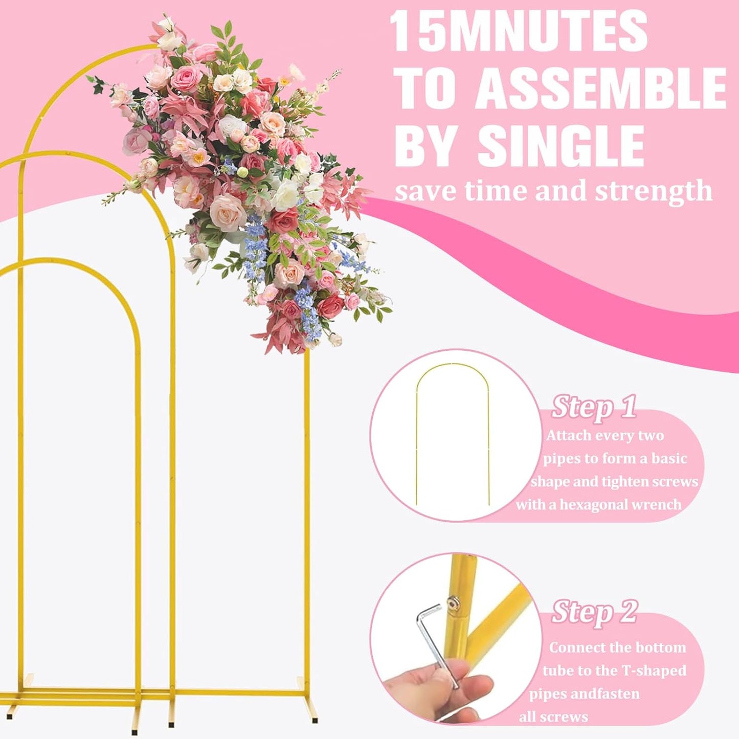 Bazen Wedding Arch Backdrop Stand 6FT, 5FT, 4FT Set of 3 Metal Arch Backdrop Stand for Birthday Party Wedding Ceremony Bridal Baby Shower Banquet Party Event Decor