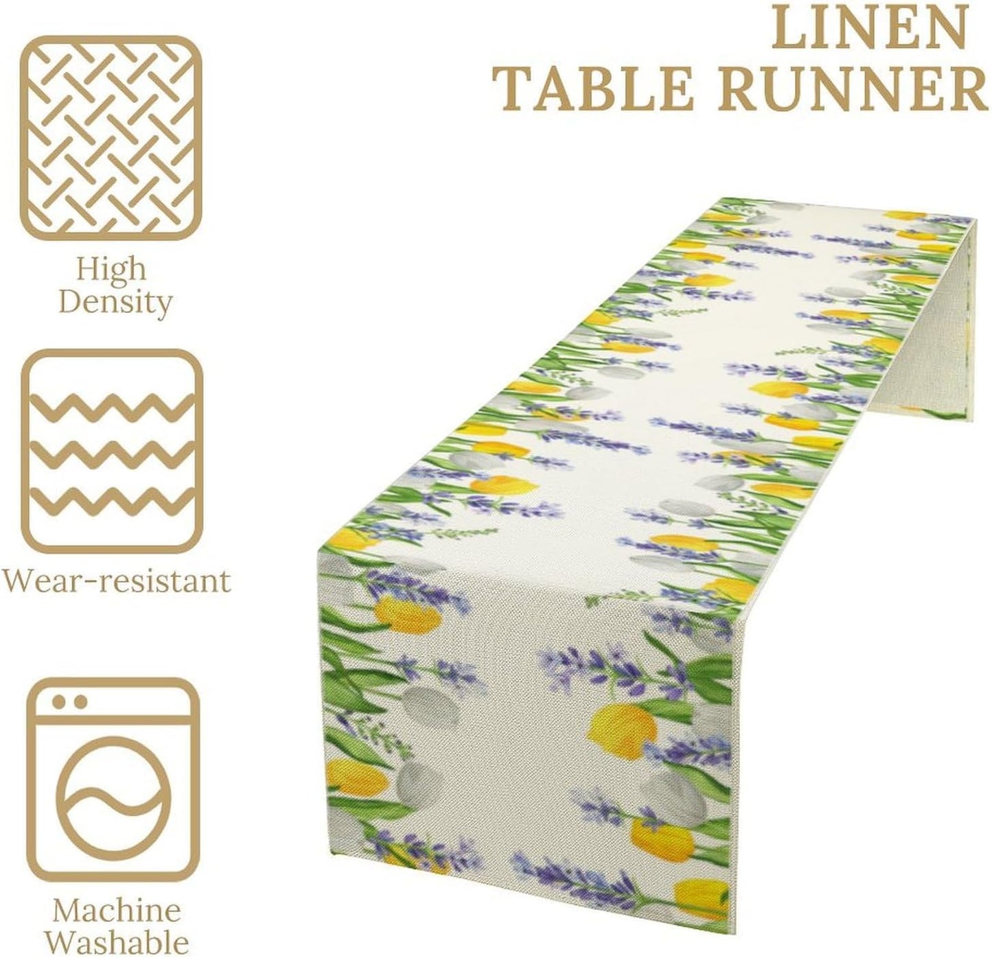 Floral Tulip Lavender Table Runner, Spring Watercolor Flower Plants Nature Butterfly Table Runner for Kitchen Dinner Living Room Home Party, 13x60 Inch