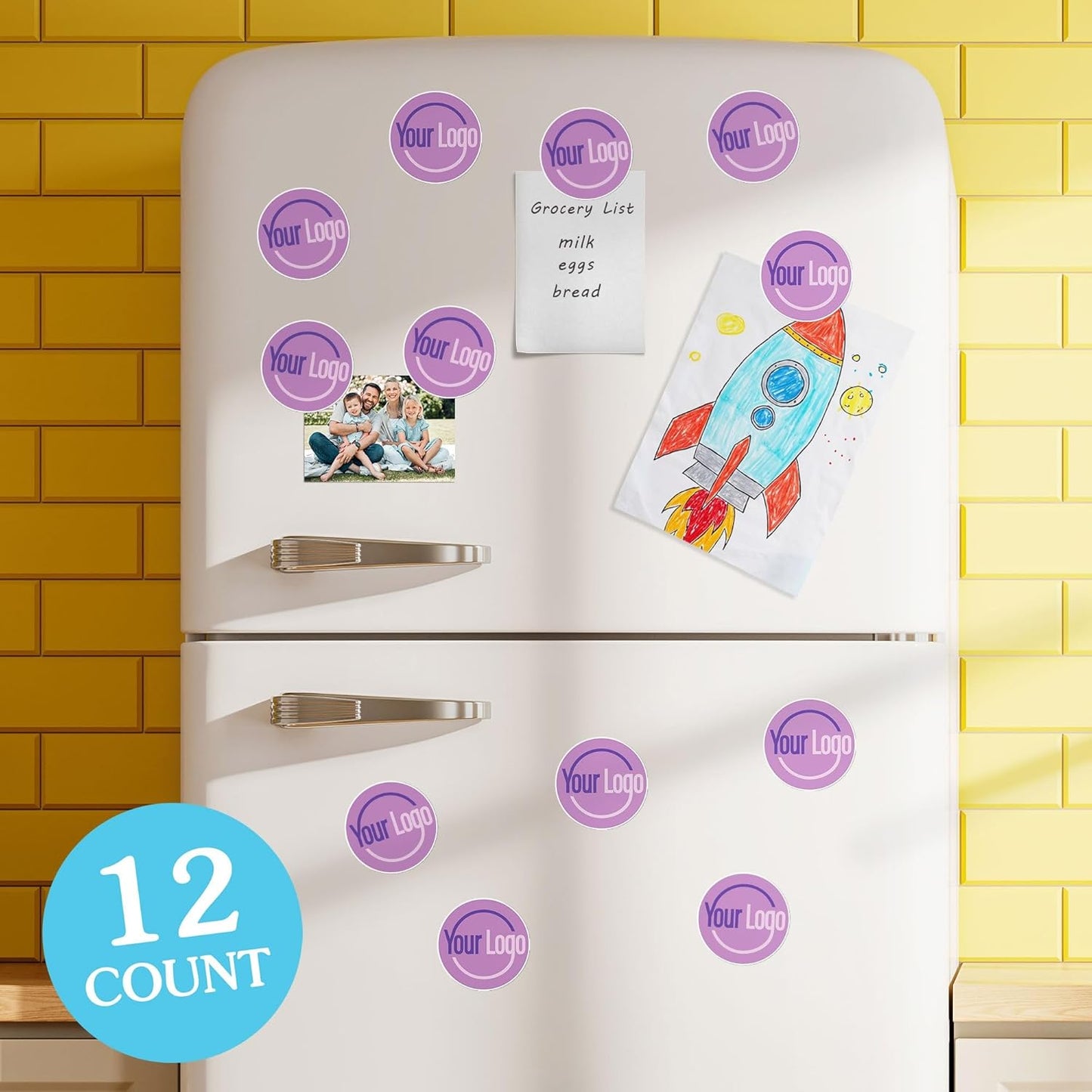 Big Dot of Happiness Custom Logo Magnets, Personalized Fridge Cutout Magnets for Businesses, Events, or Branding, Magnetic Pictures for Kitchen & Home Decor - Set of 12