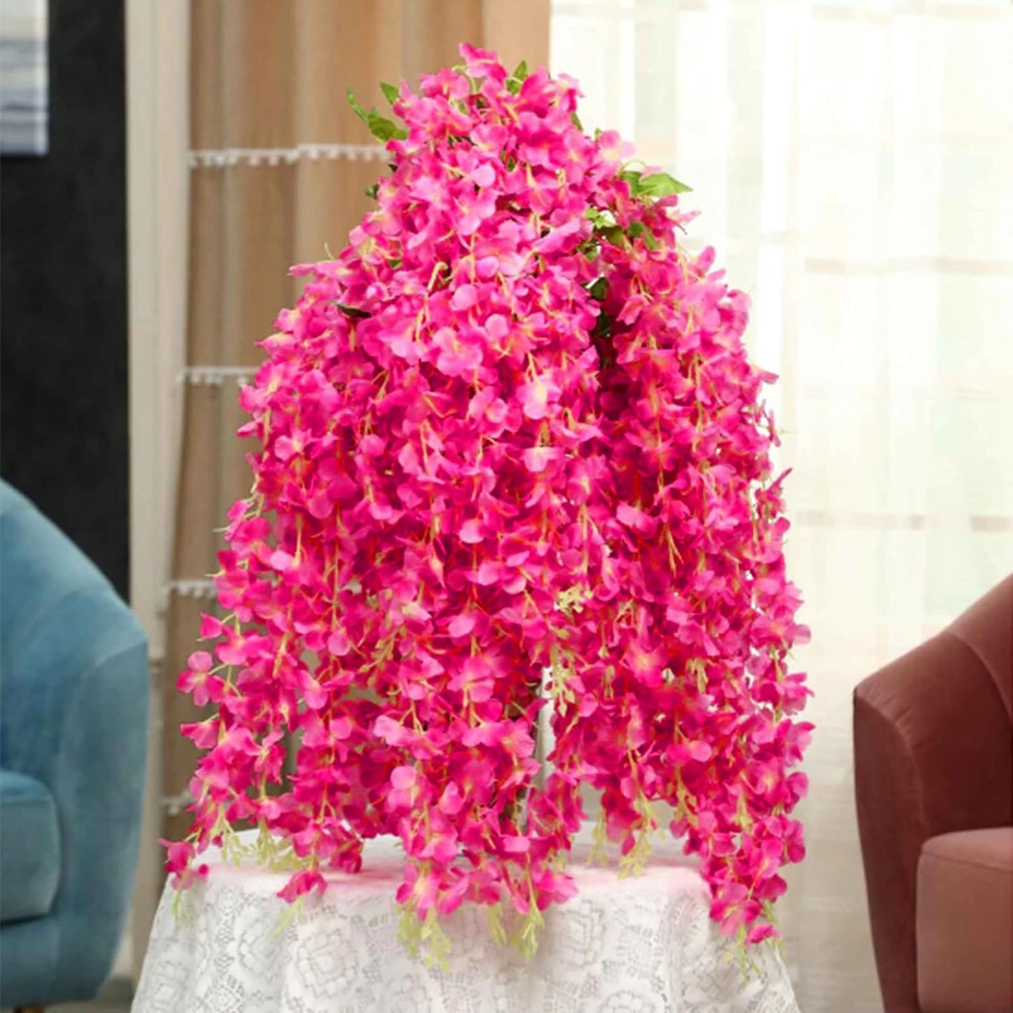 5 Pack Fuchsia Wisteria Hanging Flowers Garland, 3.77 Feet Artificial Flower Vines, Fake Wisteria, Artificial Vines Hanging Garland for Backdrop Outdoor Yard Garden Decor