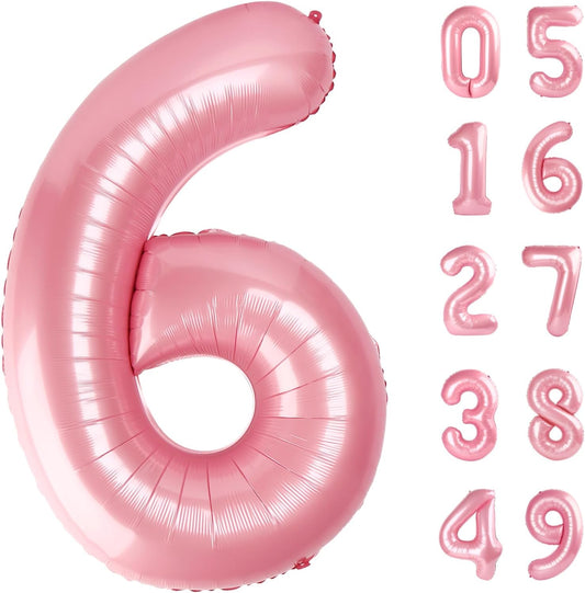 40 Inch Pearlescent Pink Mylar Foil Number 6 Birthday Balloon, Digital Balloons for 6 16 Boy Girl Party Decorations Supplies, Big Helium Balloon Numbers for 26 36 46 60 Men Women Anniversary