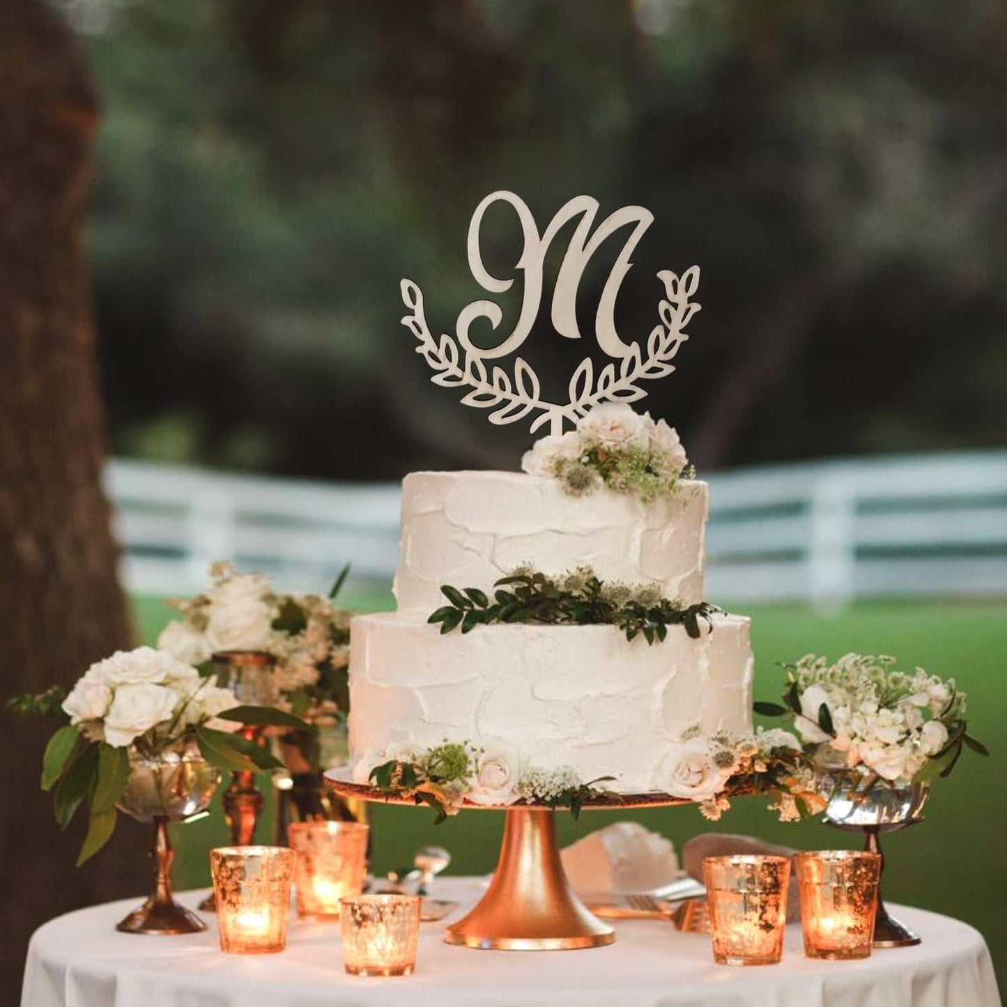 LINGTEER Personalized Inital Letter M Wooden Cake Topper Perfect for Birthday Rustic Wedding Anniversary Party Keepsake Decoration